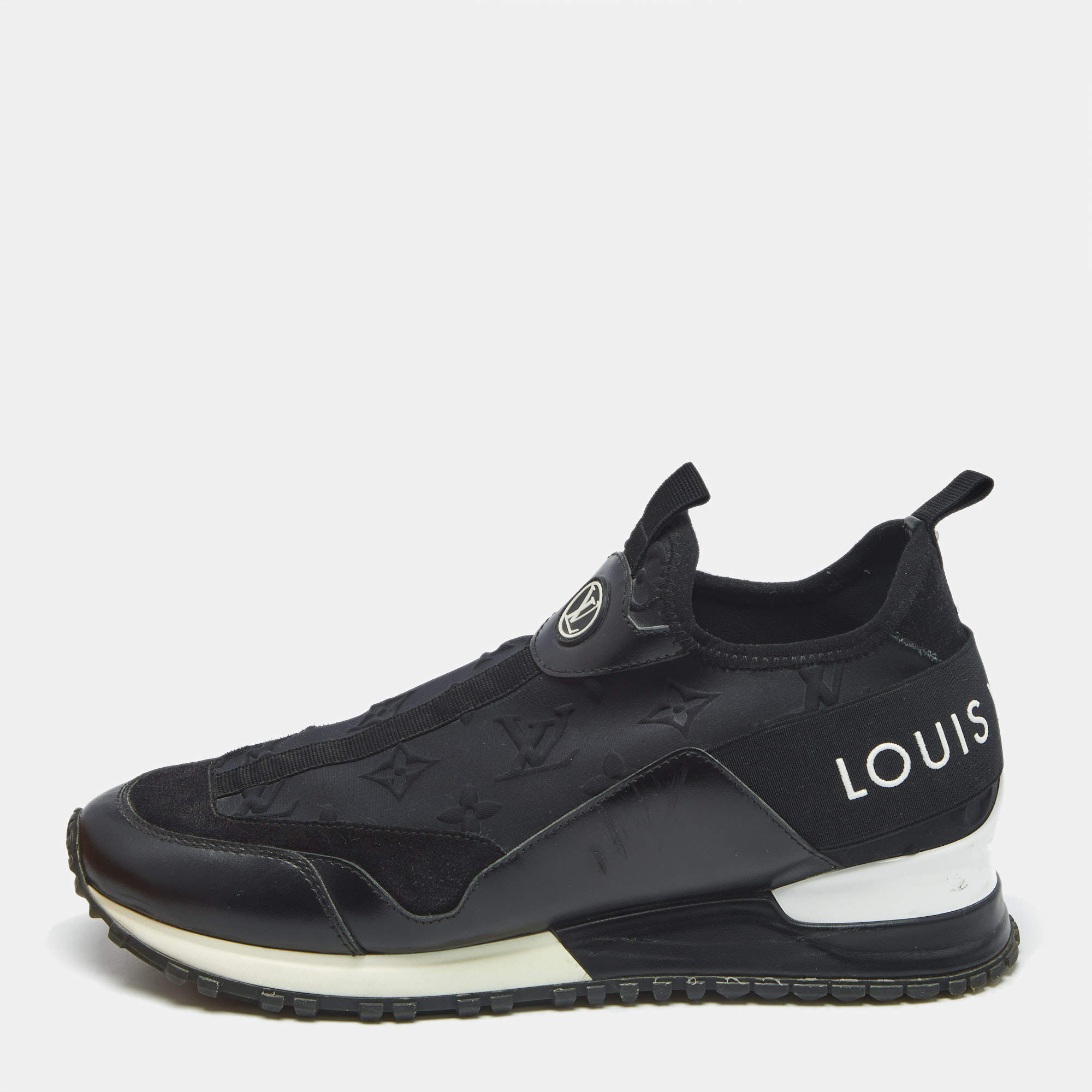 Pre Owned Louis Vuitton Black Monogram Neoprene Run Away Sneakers Size 37
