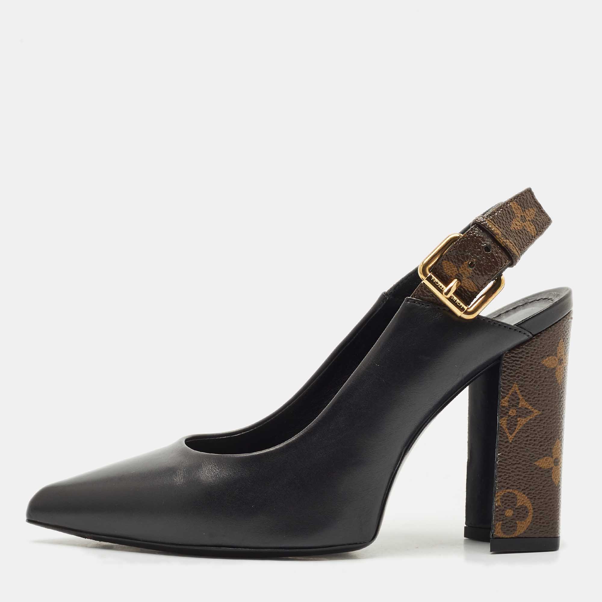 مملوكة مسبقًا حذاء كعب عالي لوي فيتون ماتشماك جلد و كانفاس مقوى مونوغرامي و أسود مقاس 37.5