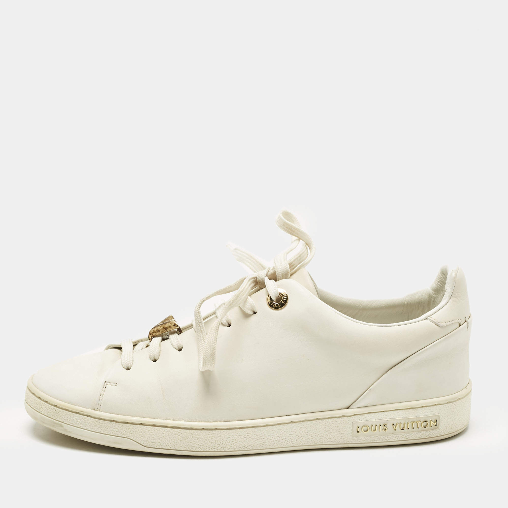 Pre Owned Louis Vuitton White Leather Frontrow Low Top Sneakers Size 38