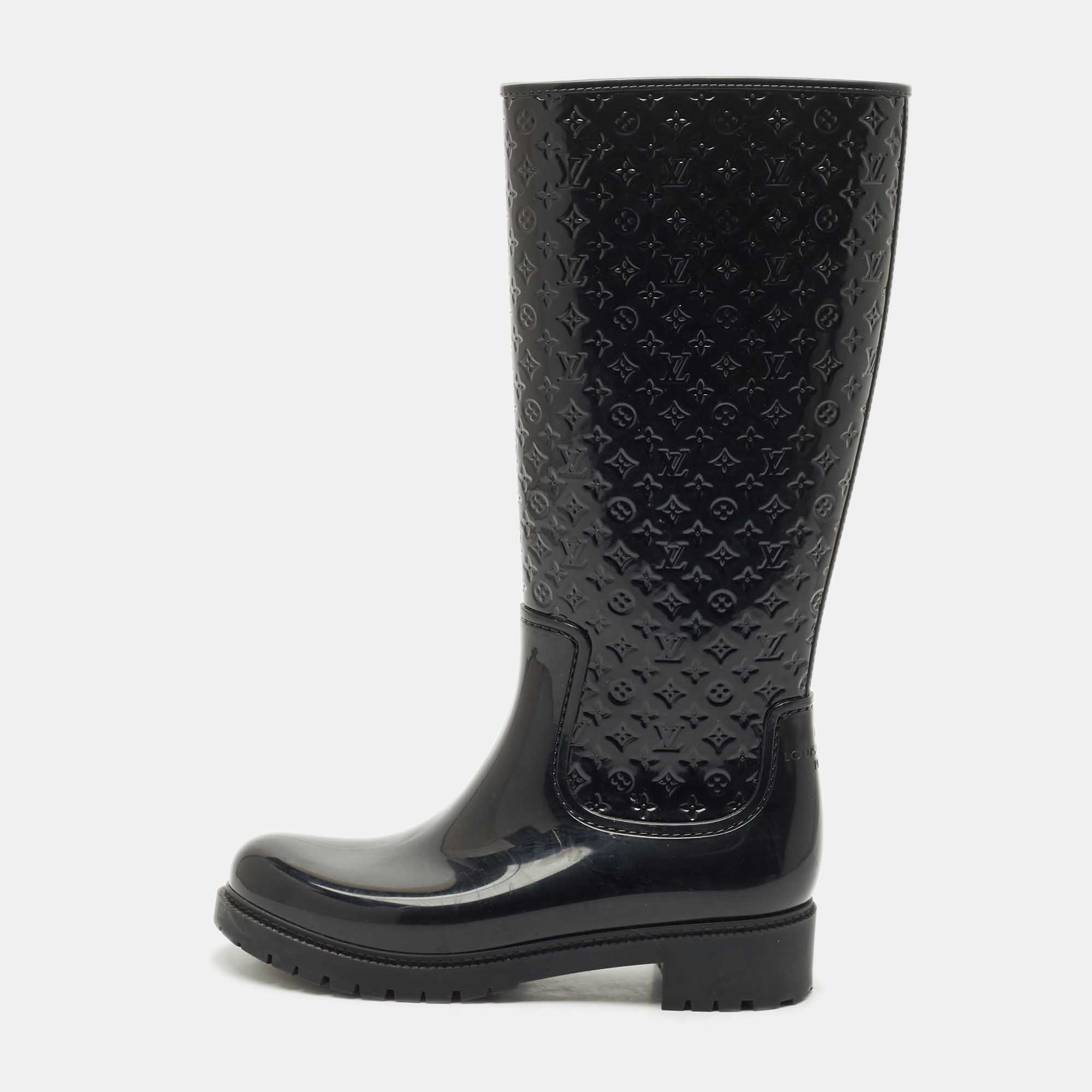 Pre Owned Louis Vuitton Black Monogram Rubber Splash Rain Boots Size 40