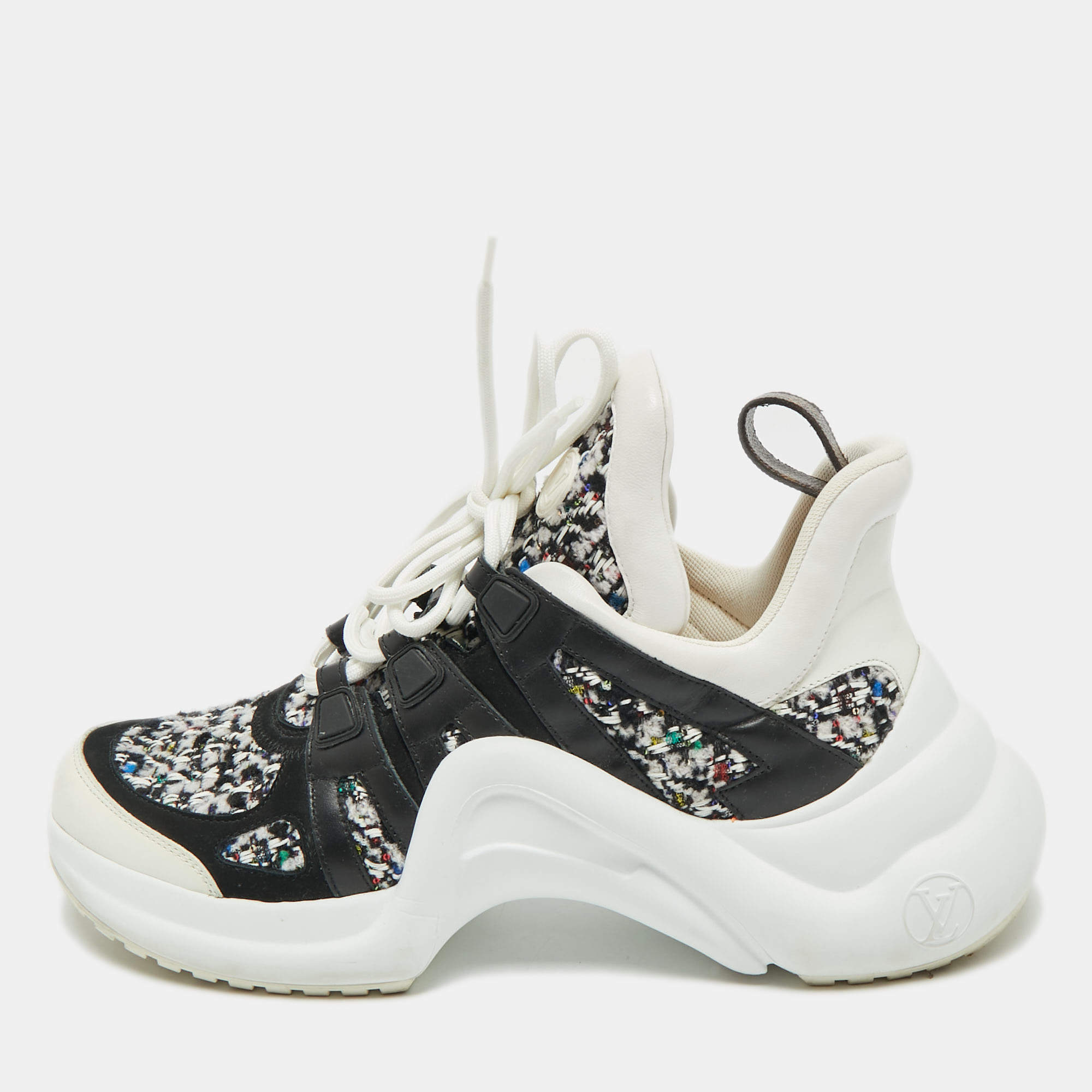 Pre Owned Louis Vuitton Multicolor Leather and Tweed Archlight Lace Up Sneakers Size 41