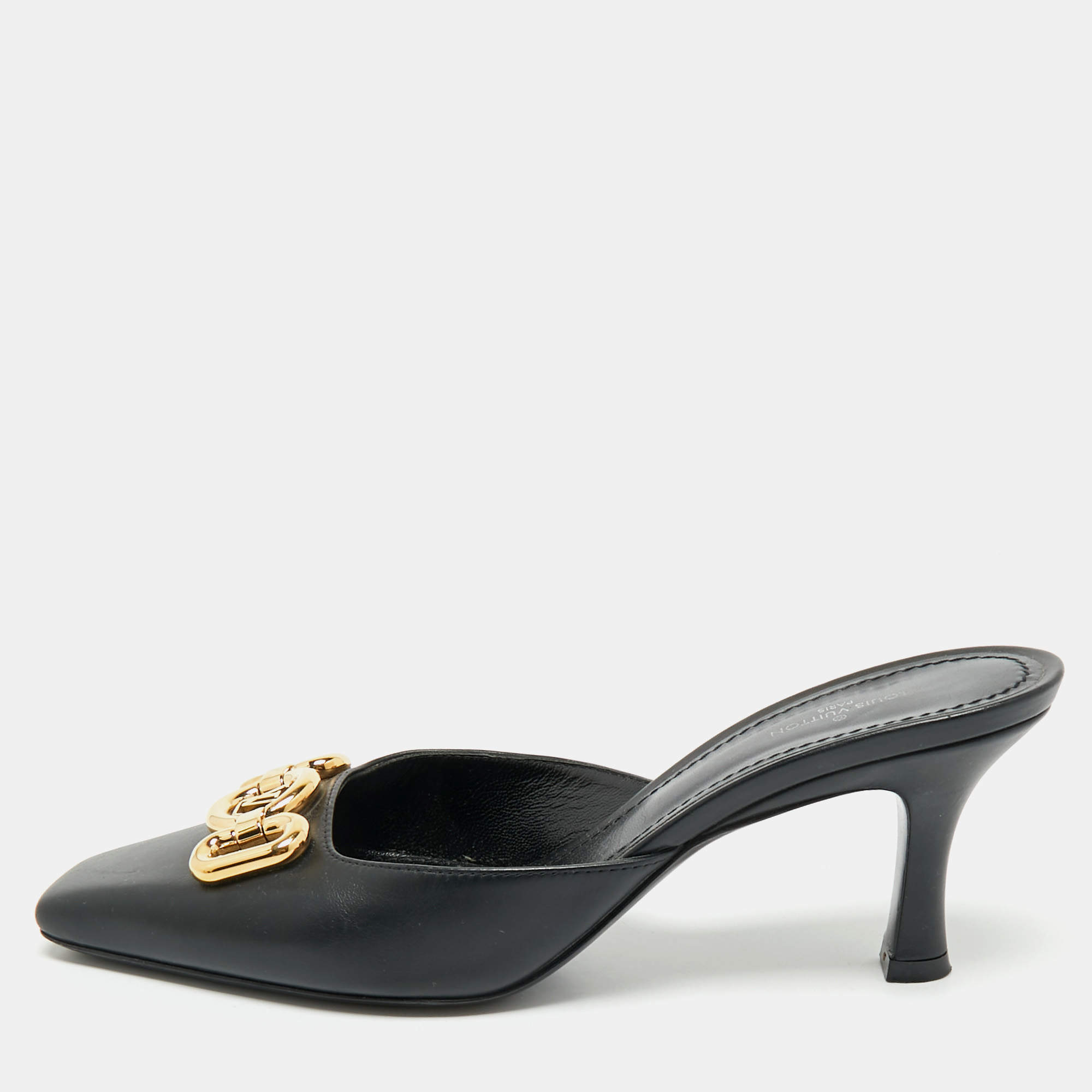 Pre Owned Louis Vuitton Black Leather Rotary Mules Size 38