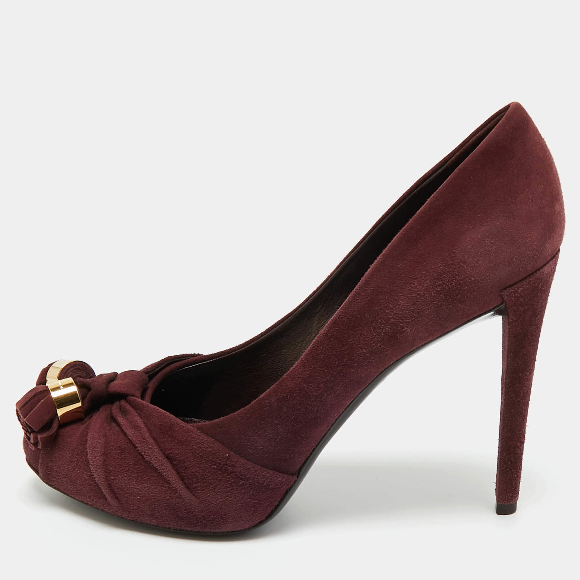 Pre Owned Louis Vuitton Burgundy Suede Tassel Platform Pumps Size 36