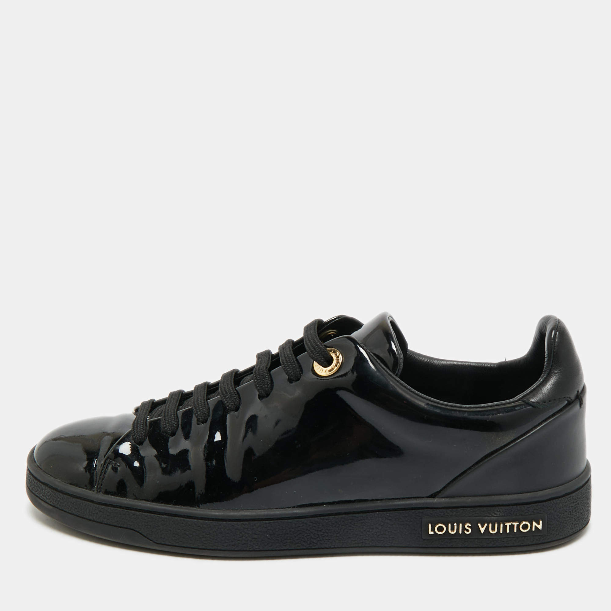 Pre Owned Louis Vuitton Black Patent Leather Frontrow Low Top Sneakers Size 36