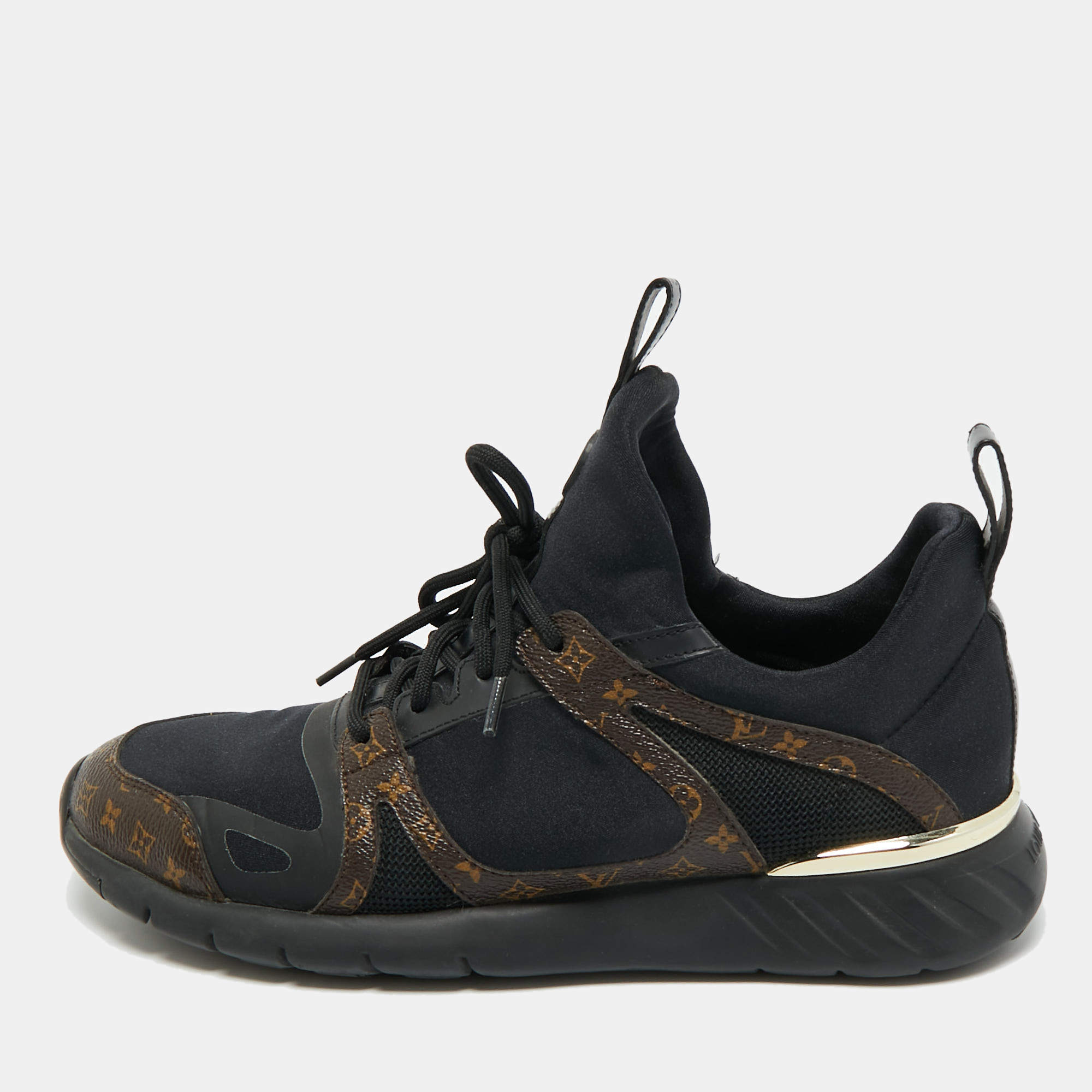 Pre Owned Louis Vuitton Black/Brown Fabric And Monogram Canvas Aftergame Sneakers Size 39