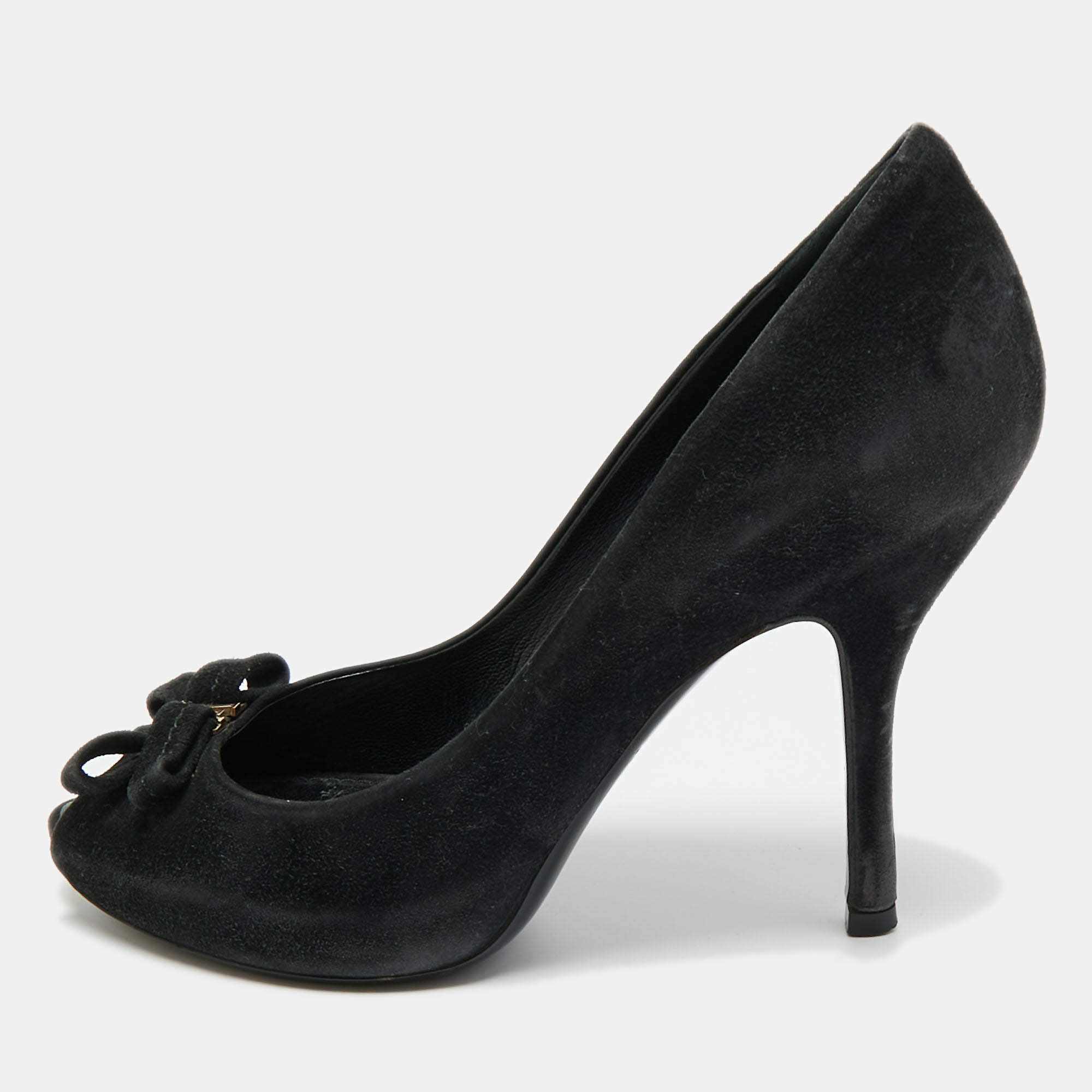 Pre Owned Louis Vuitton Black Suede Peep Toe Pumps Size 36