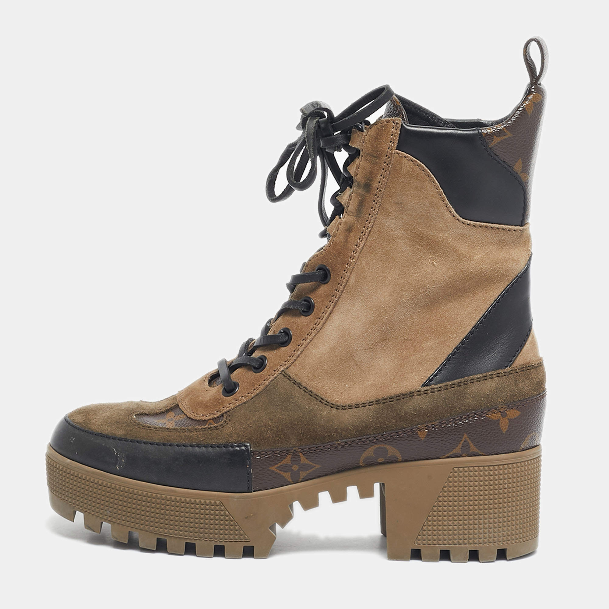 Pre Owned Louis Vuitton Multicolor Monogram Canvas and Leather Laureate Ankle Length Boots Size 36