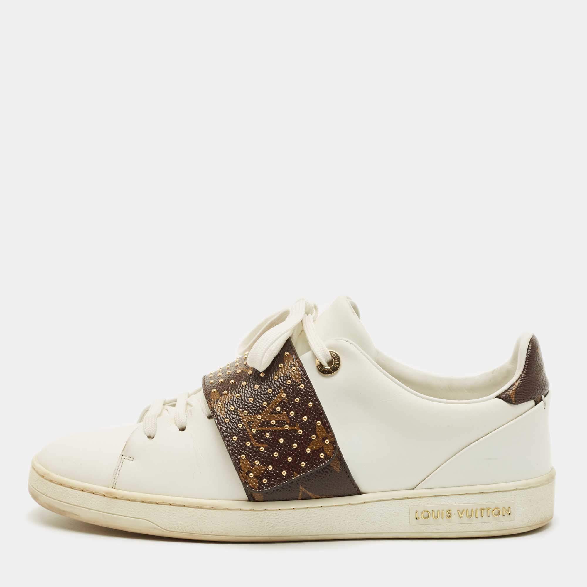 Louis Vuitton White/Gold Leather Frontrow Sneakers Size 36
