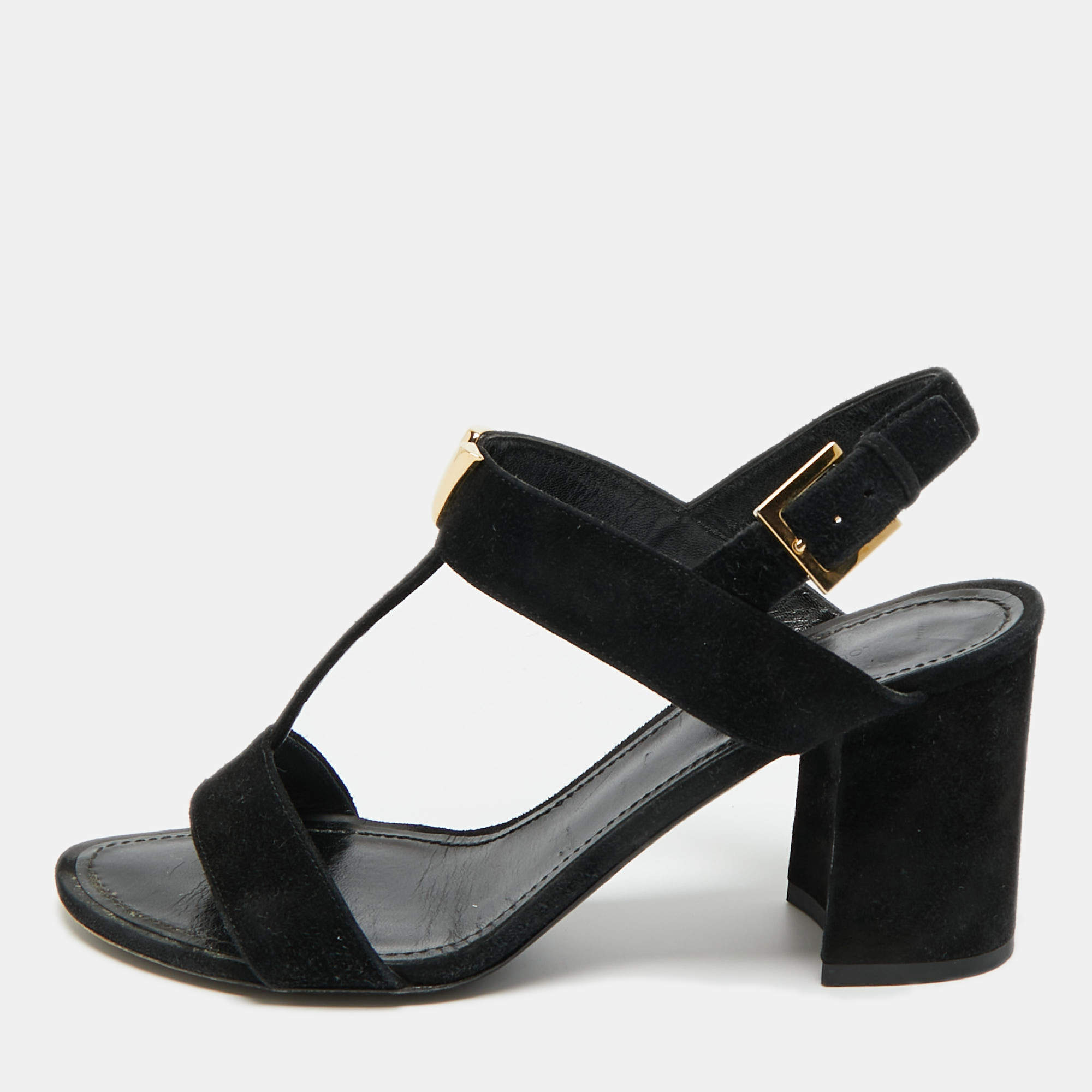 Pre Owned Louis Vuitton Black Suede Medallion Sandals Size 38