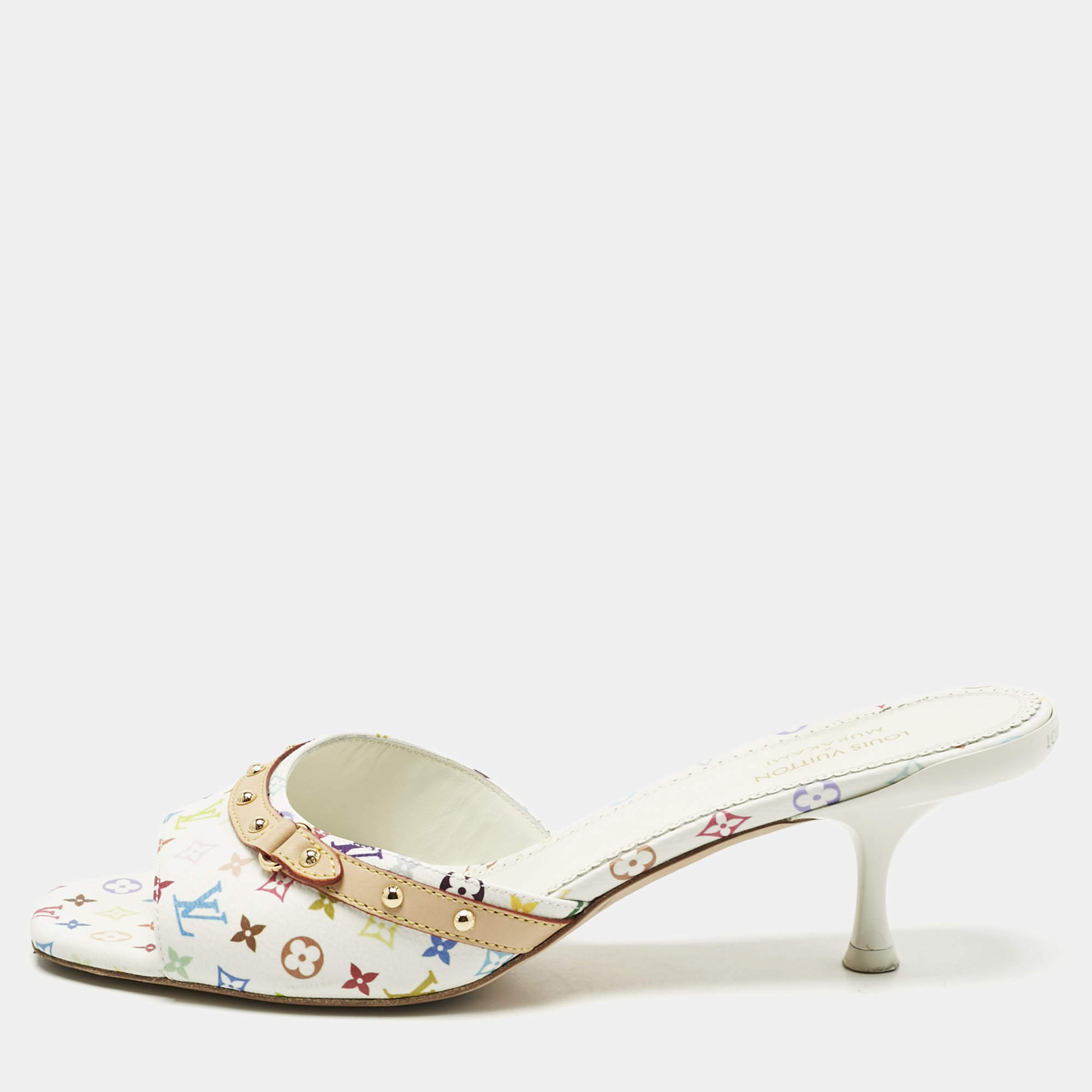 Pre Owned Louis Vuitton Multicolor Monogram Canvas and Leather 6 am Slide Sandals Size 39