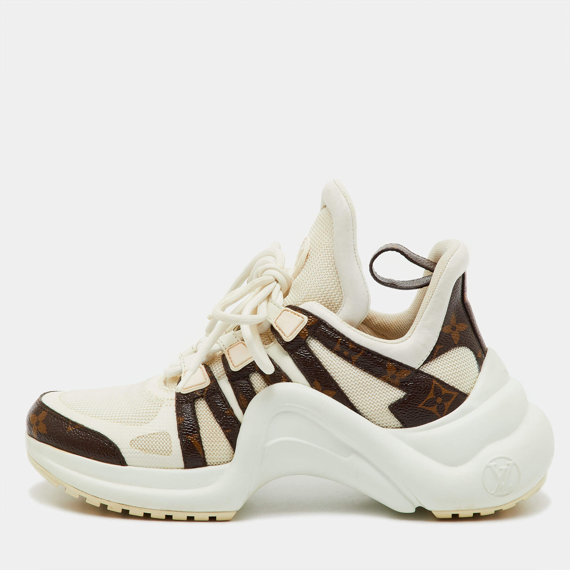 Pre Owned Louis Vuitton White Mesh, Leather and Coated Canvas Archlight Sneakers Size 37