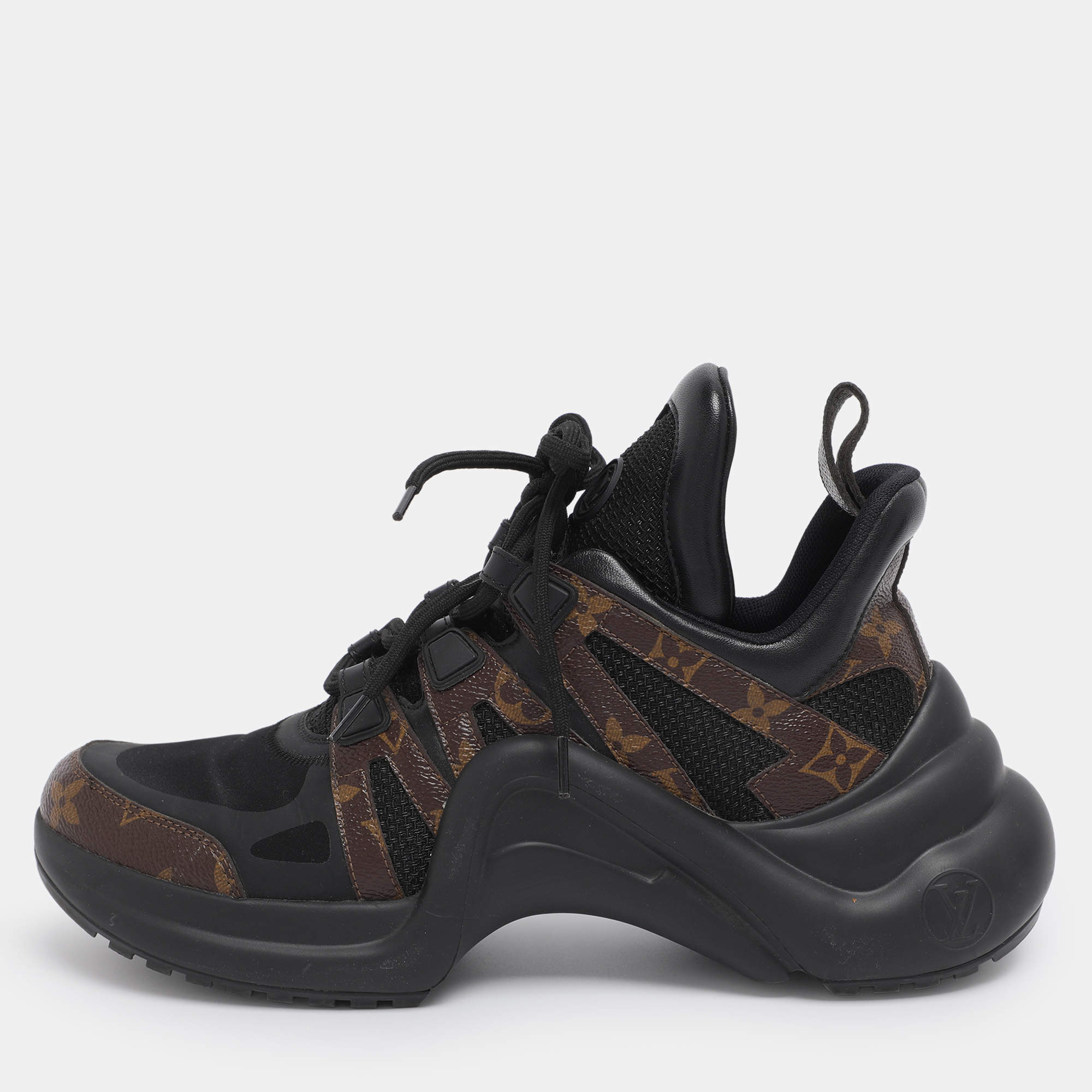 Pre Owned Louis Vuitton Black Mesh and Monogram Canvas Archlight Sneakers Size 38.5