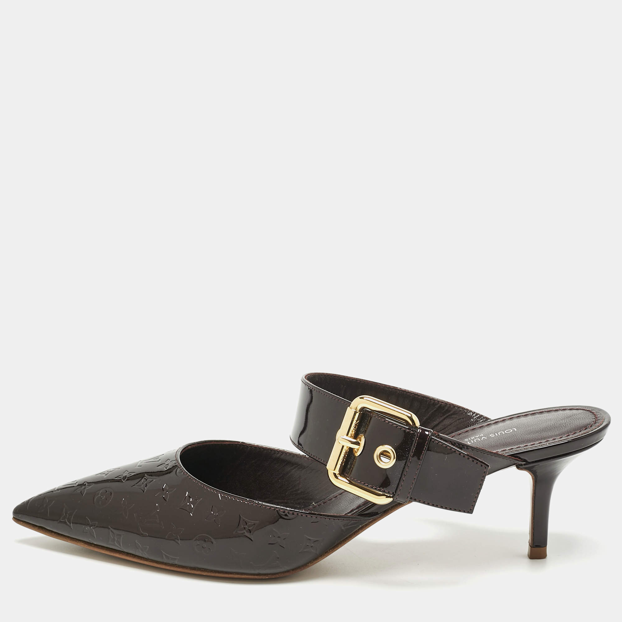 Pre Owned حذاء مولز لوي فيتون إبزيم جلد لامع مونوغرامي بورجوندي مقاس 40