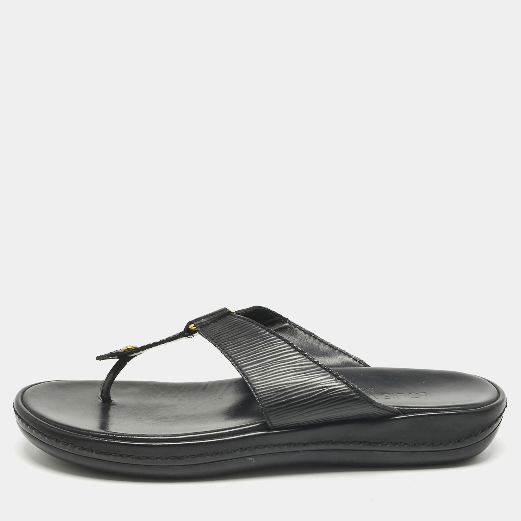 Pre Owned Louis Vuitton Black Leather Thong Sandals Size 39.5