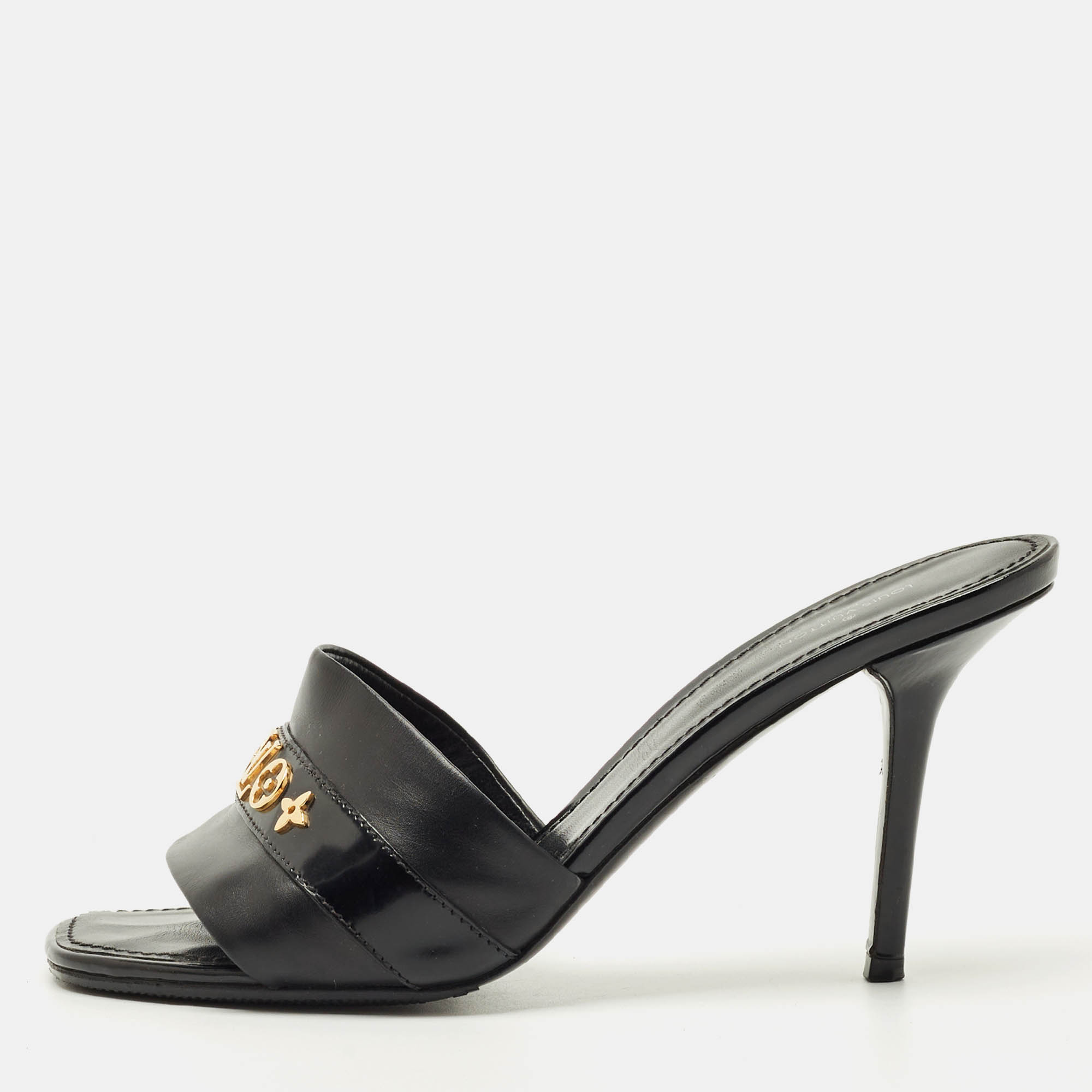 Pre Owned Louis Vuitton Black Leather Revival Slide Sandals Size 39