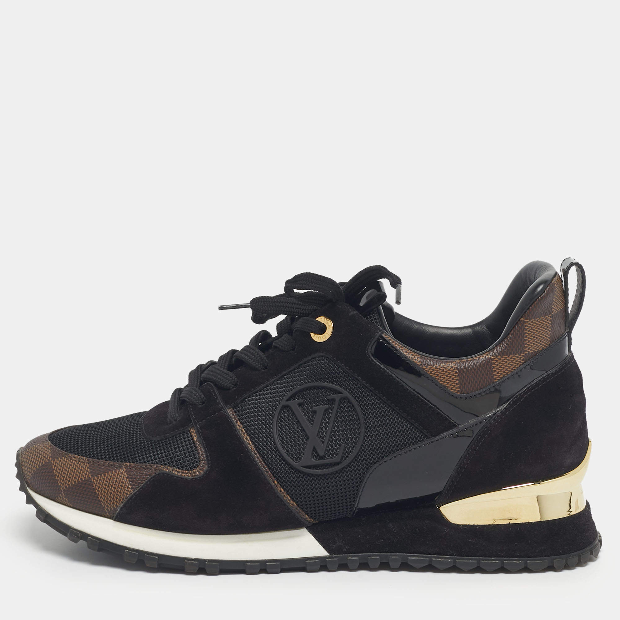 Pre Owned Louis Vuitton Black/Brown Mesh and Monogram Canvas Run Away Sneakers Size 40