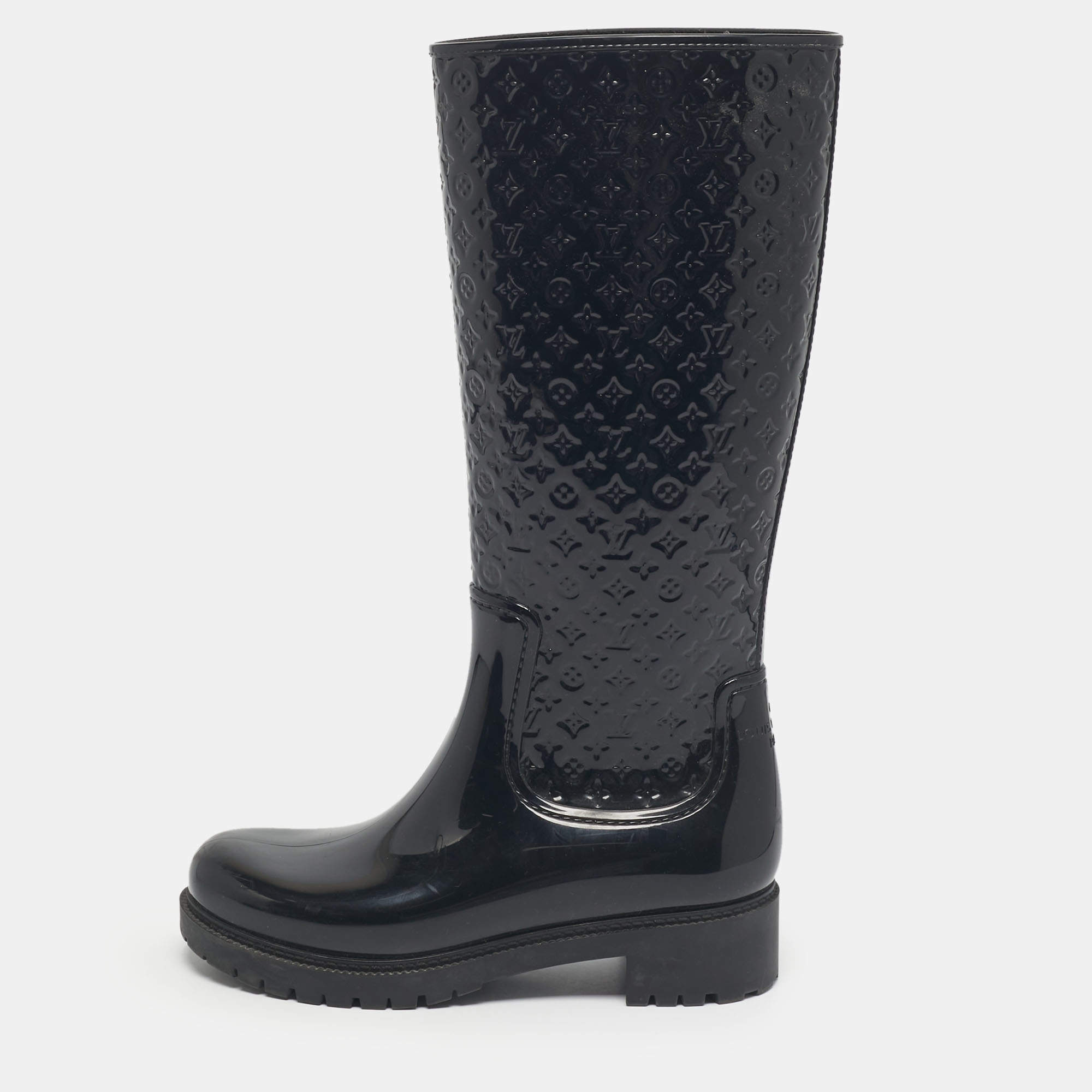 Pre Owned Louis Vuitton Black Monogram Rubber Splash Rain Boots Size 37