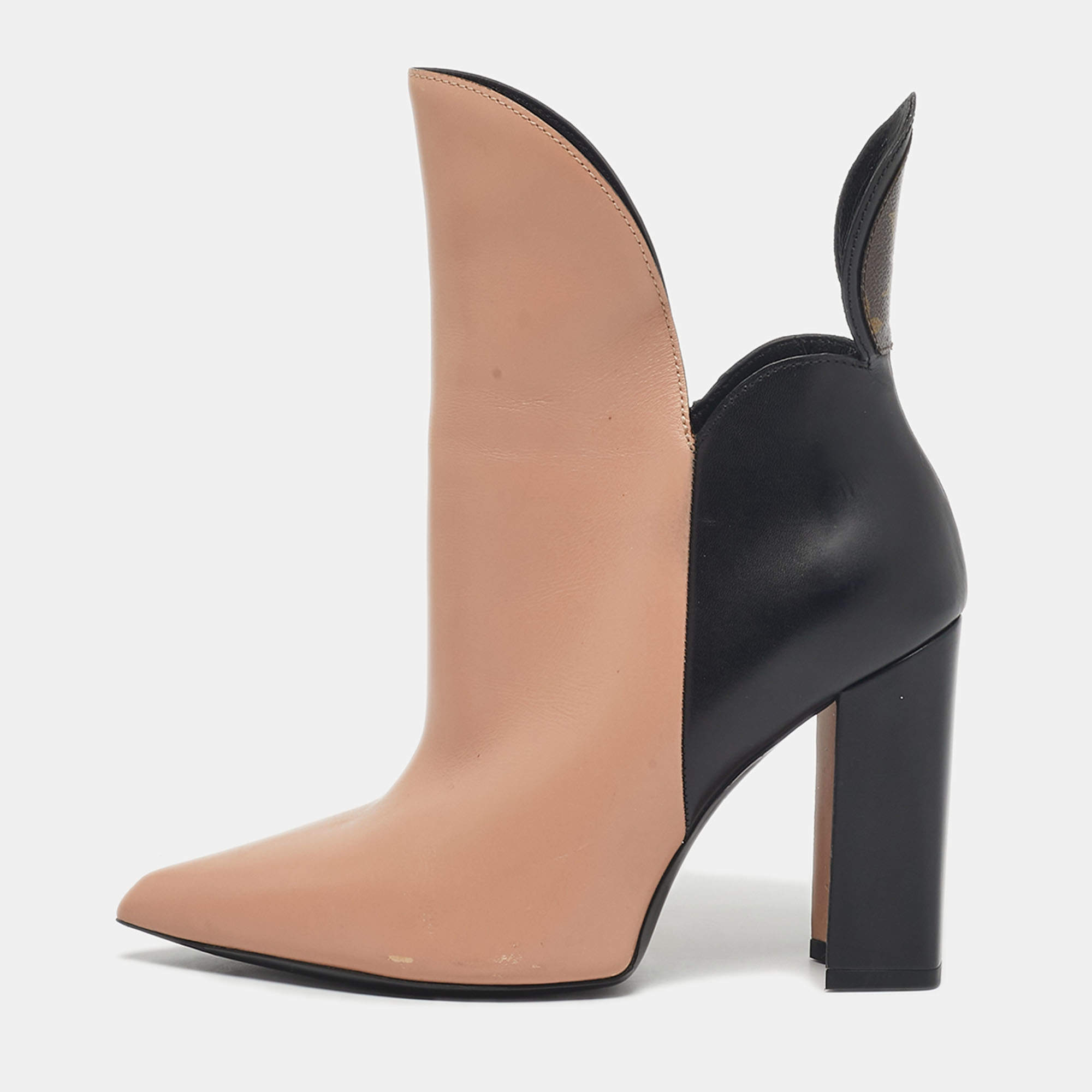 Pre Owned Louis Vuitton Pink/Black Leather Gamble Diva Boots Size 37.5