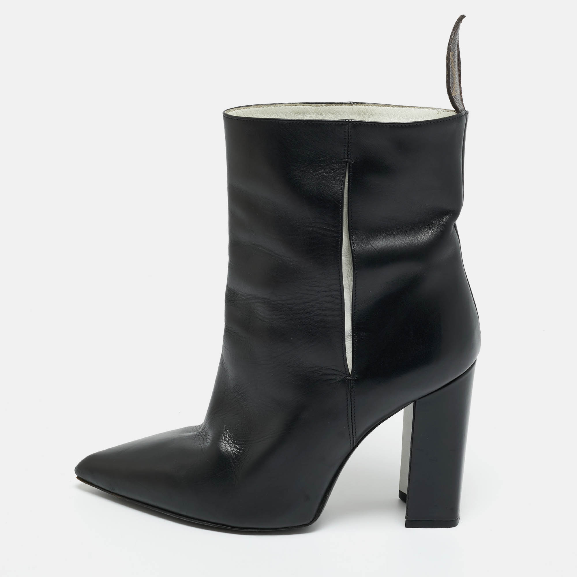 Pre Owned Louis Vuitton Black Leather Rodeo Queen Ankle Length Boots Size 38.5