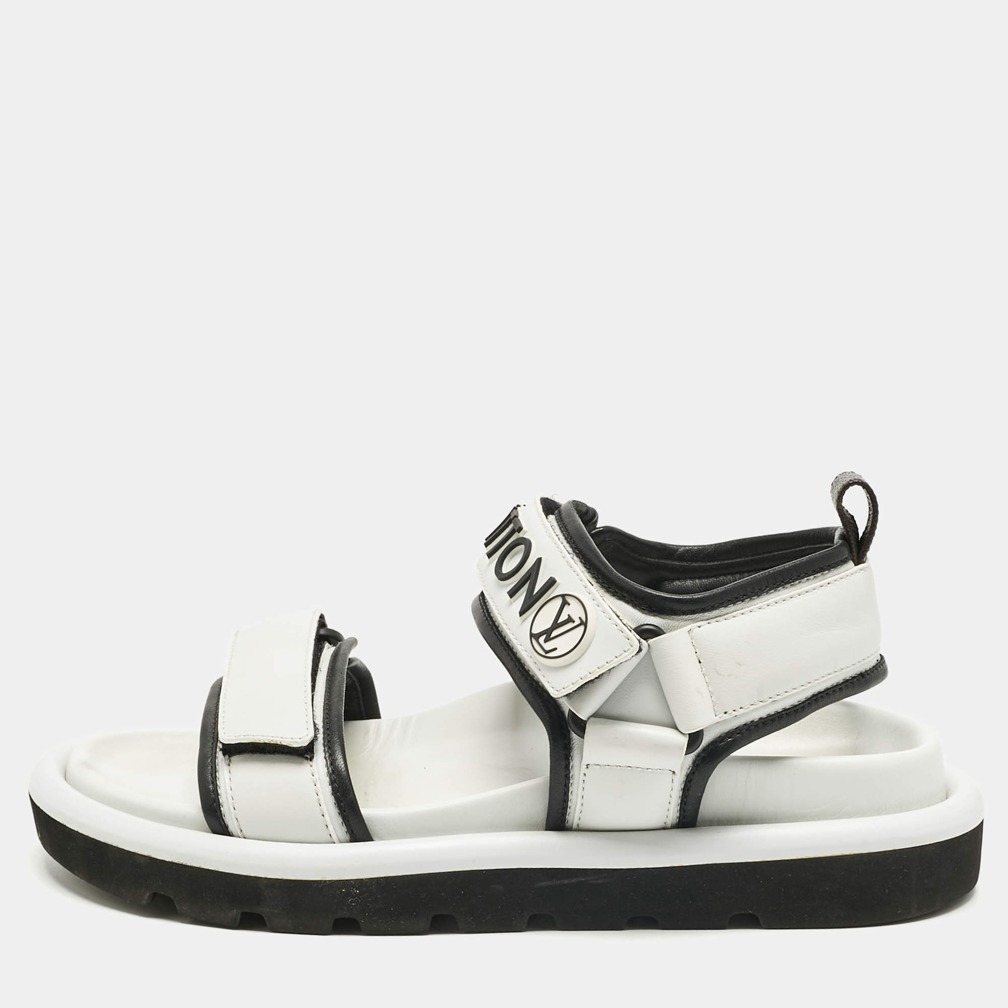 مملوكة مسبقًا Louis Vuitton White/Black Leather Arcade Sandals Size 37
