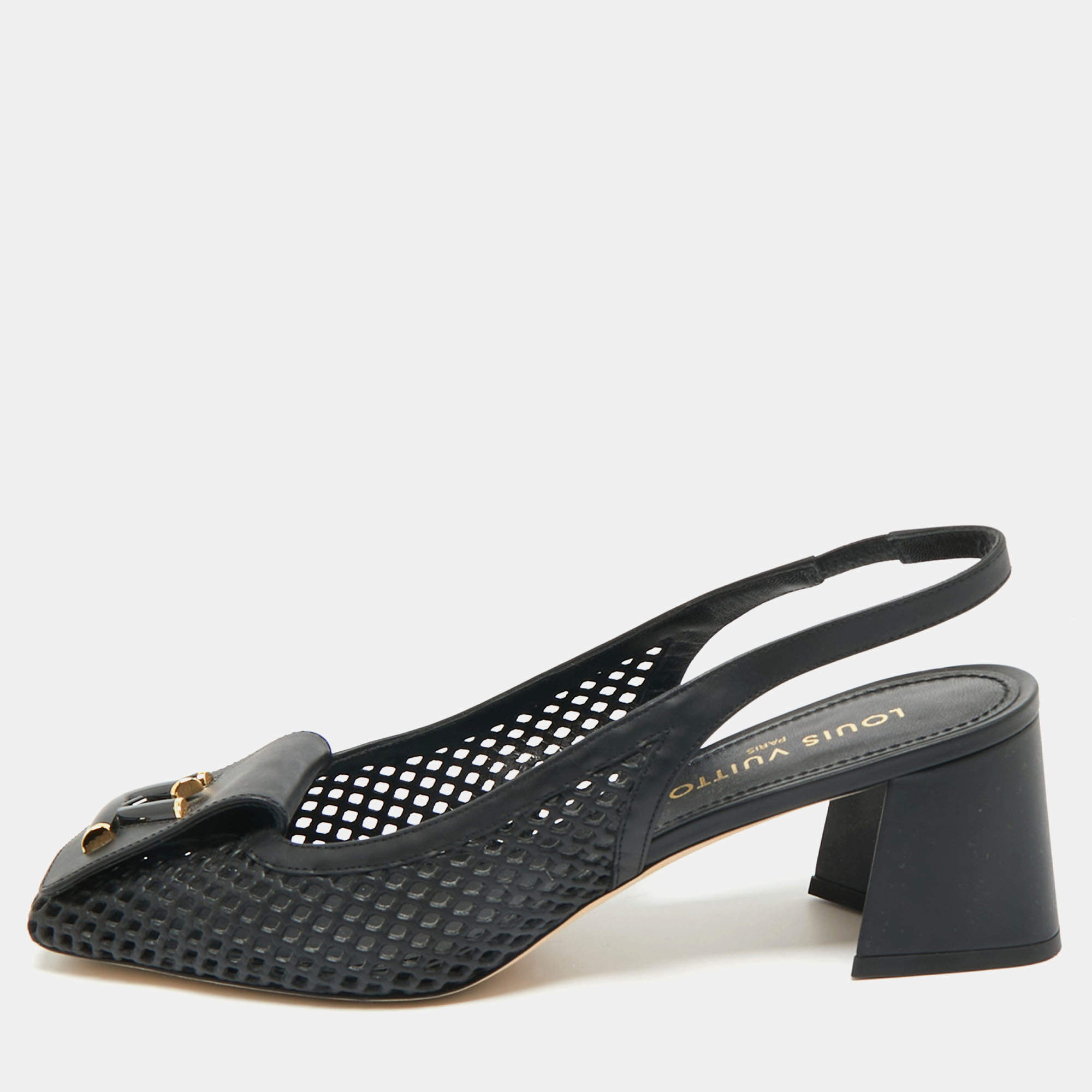 Pre Owned Louis Vuitton Black Leather Perforated Shake Slingback Pumps Size 41