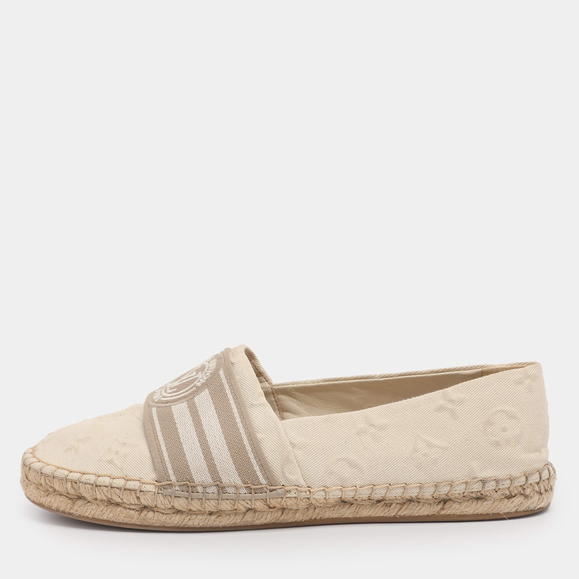 مملوكة مسبقًا Louis Vuitton Light Beige Jacquard Espadrille Flats Size 38.5