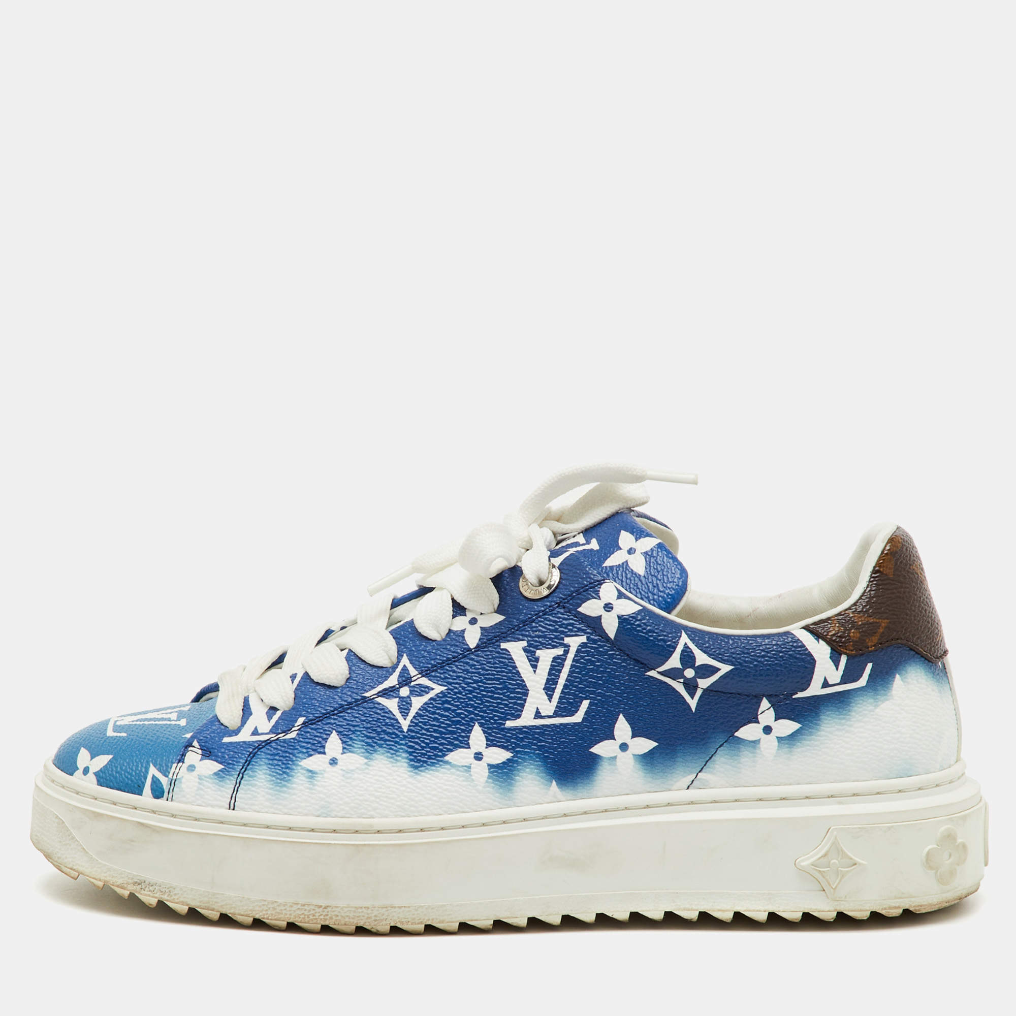 Pre Owned Louis Vuitton Blue Monogram Canvas Escale Time Out Sneakers Size 39