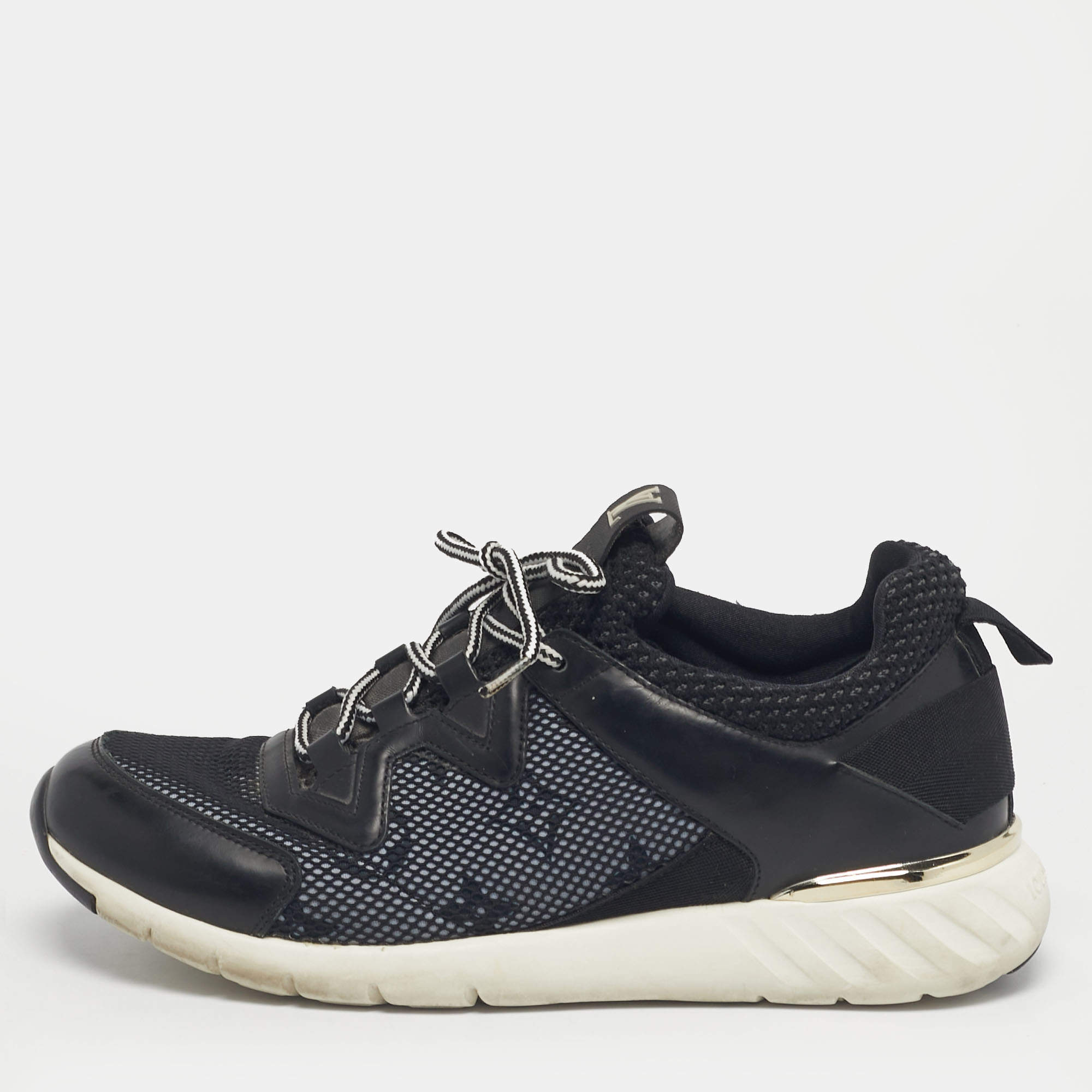 Pre Owned Louis Vuitton Black Leather and Mesh Aftergame Low Top Sneakers Size 36