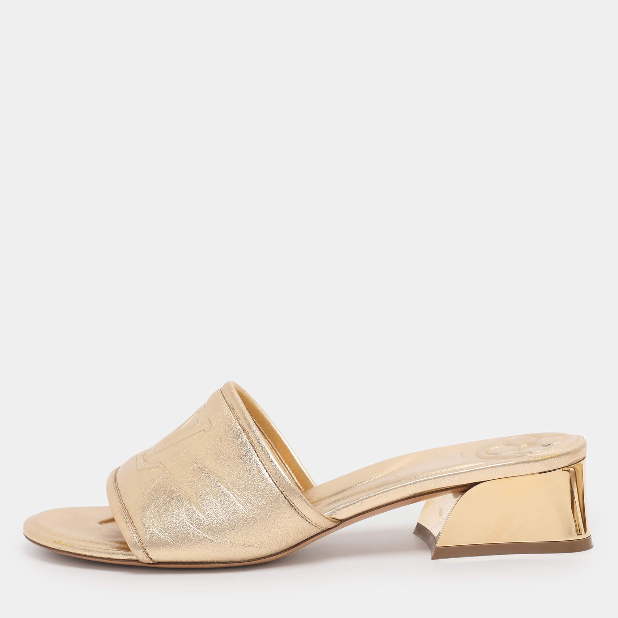 مملوكة مسبقًا حذاء مولز مغناطيسي جلد ذهبي لوي فيتون مقاس 40