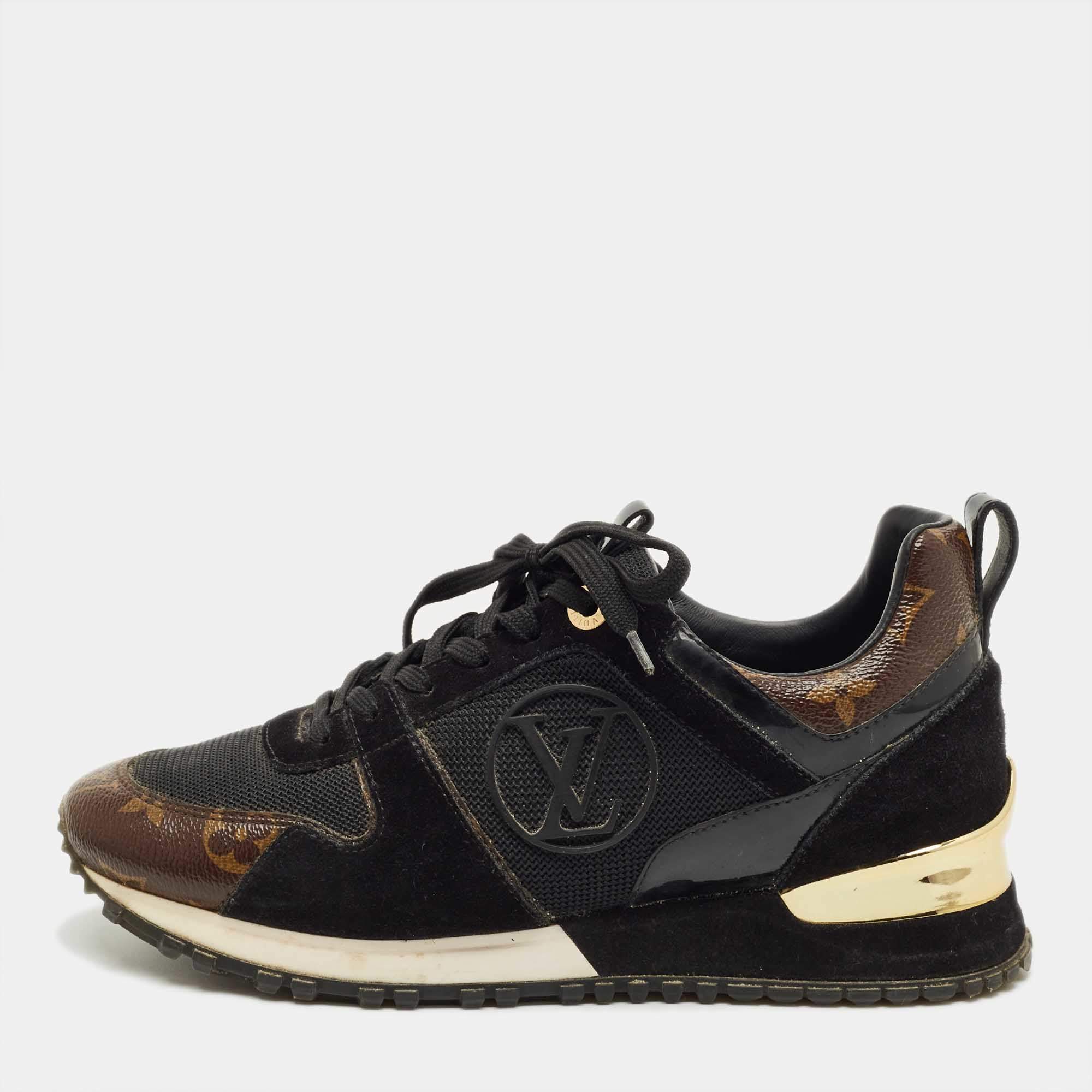 Pre Owned Louis Vuitton Black Canvas and Mesh Run Away Low Top Sneakers Size 36