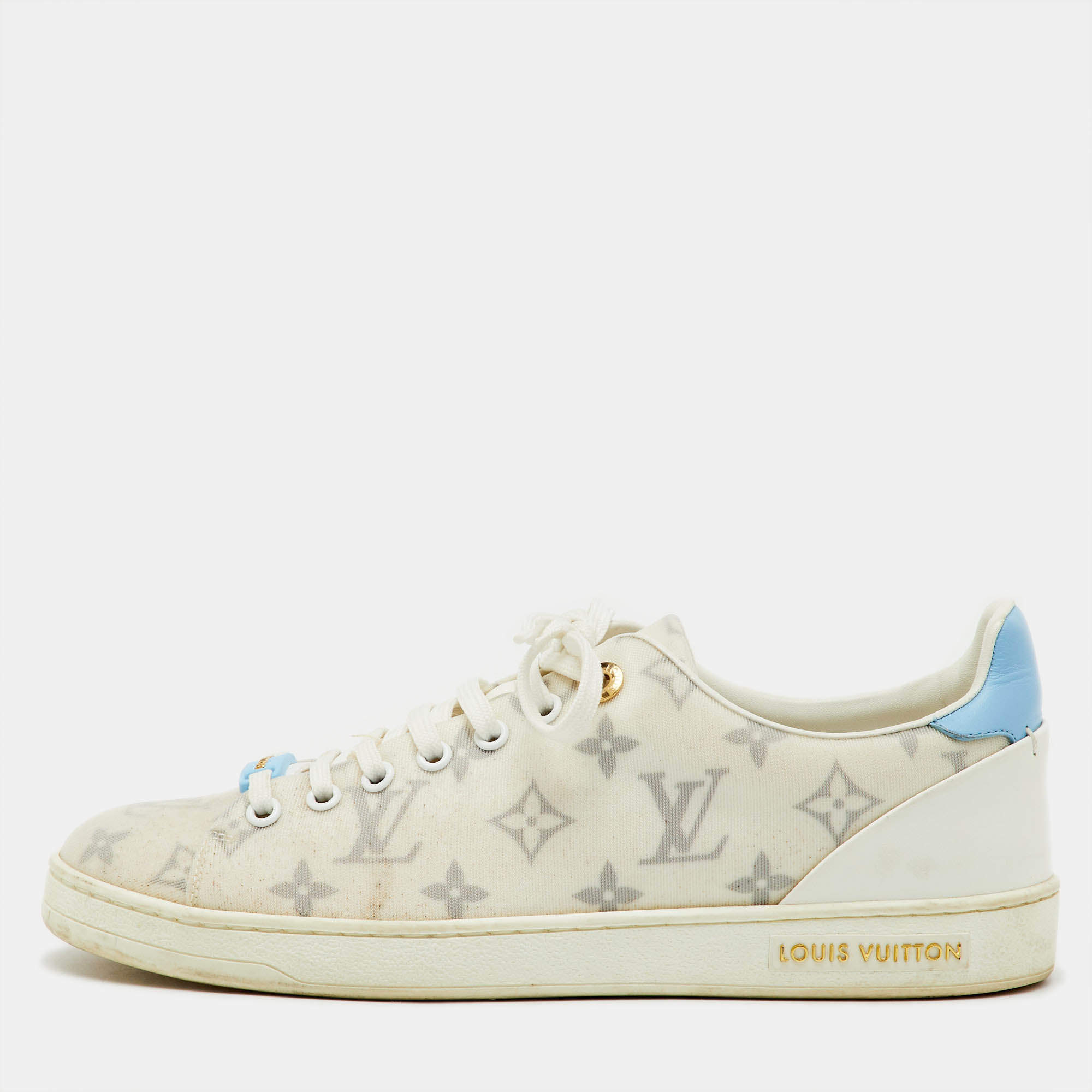 Pre Owned Louis Vuitton White/Blue Monogram Technical Mesh Frontrow Sneakers Size 39