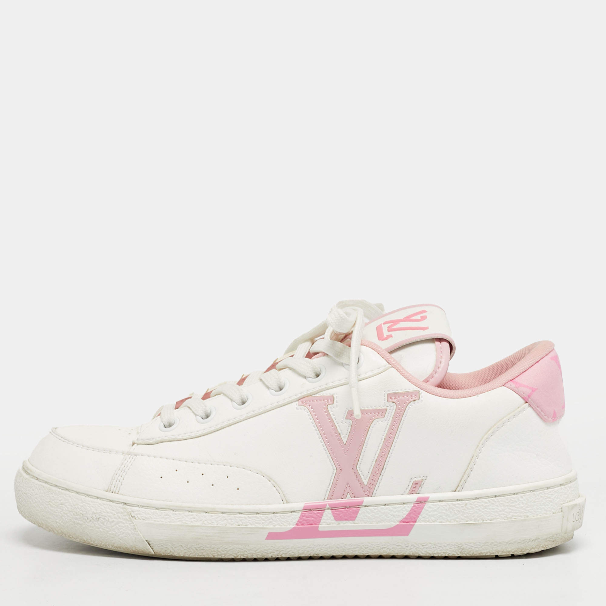 Pre Owned Louis Vuitton White/Pink Leather Charlie Low Top Sneakers Size 37