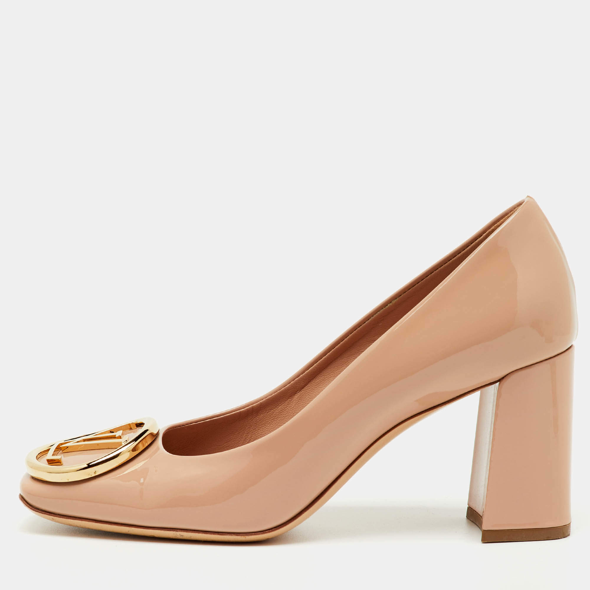 Pre Owned Louis Vuitton Beige Patent Leather Madeleine Square Toe Pumps Size 37.5
