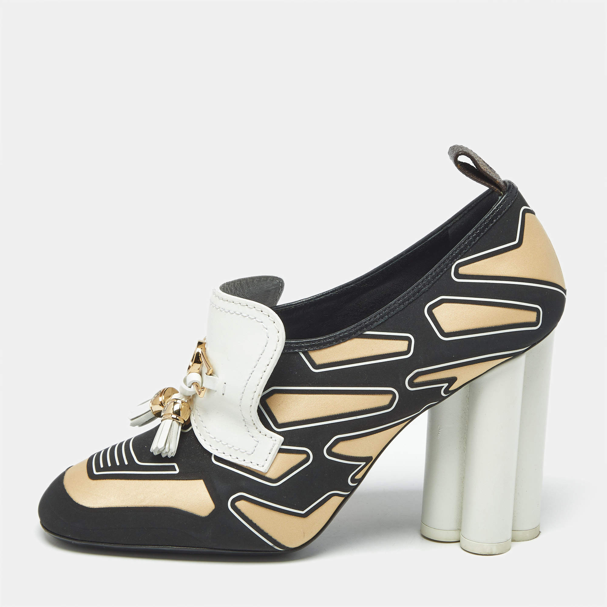 Pre Owned Louis Vuitton Multicolor Leather And Fabric Tassel Embellished Swift Loafer Pumps Size 39