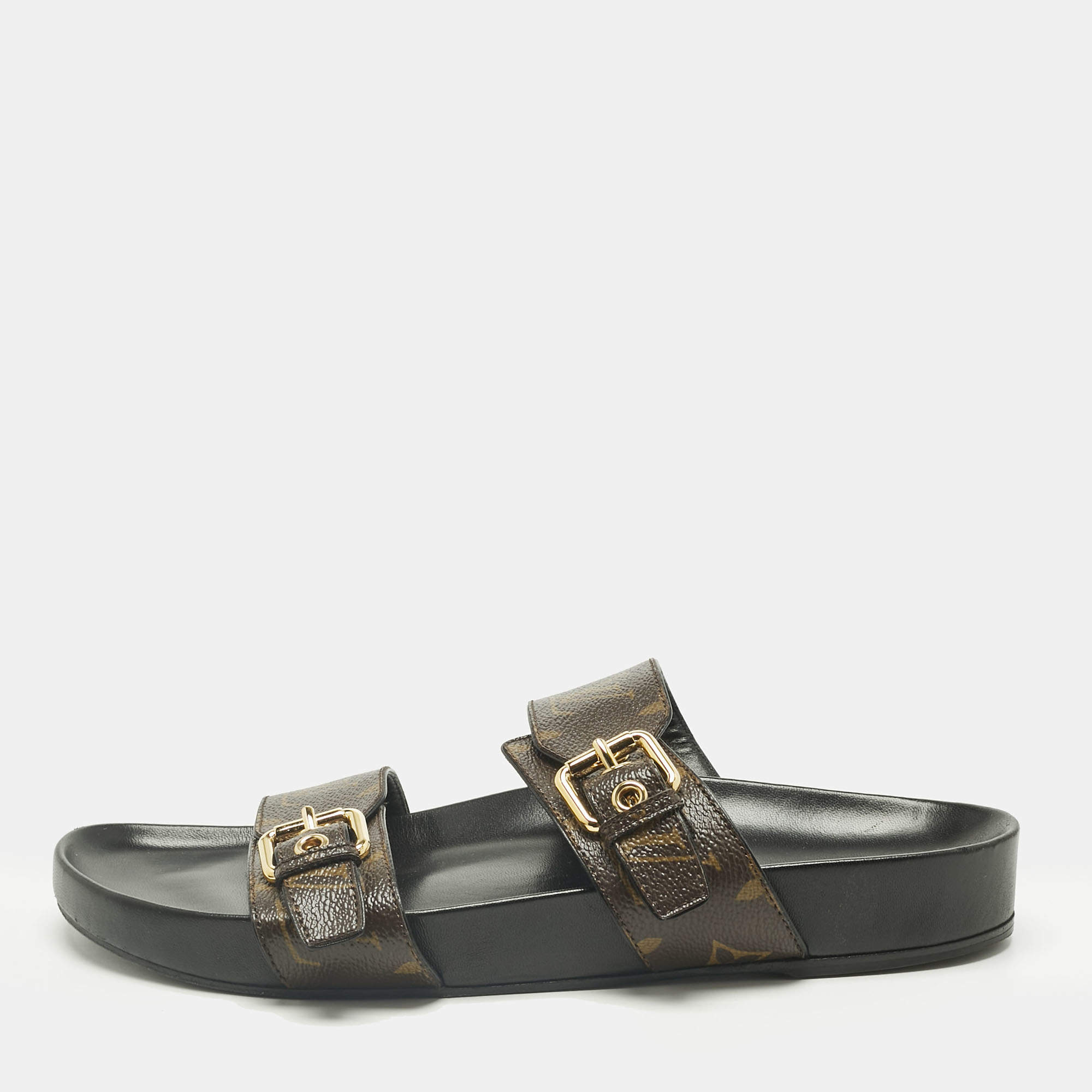 Pre Owned Louis Vuitton Brown Coated Canvas Bom Dia Flat Sandals Size 41