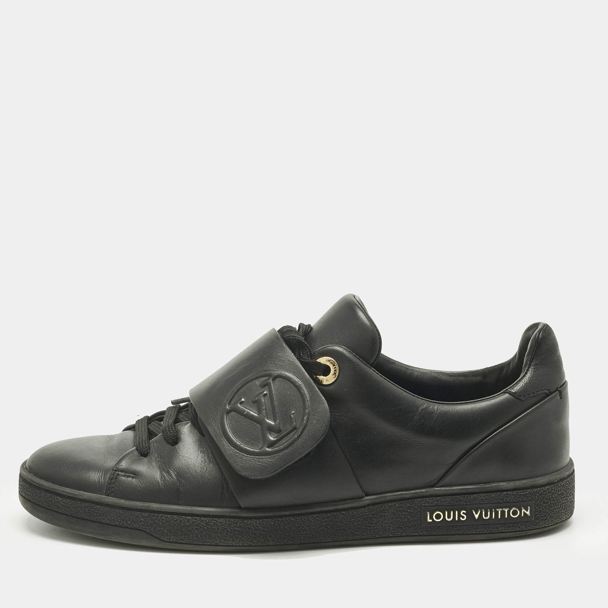 Pre Owned Louis Vuitton Black Leather Frontrow Low Top Sneakers Size 36.5