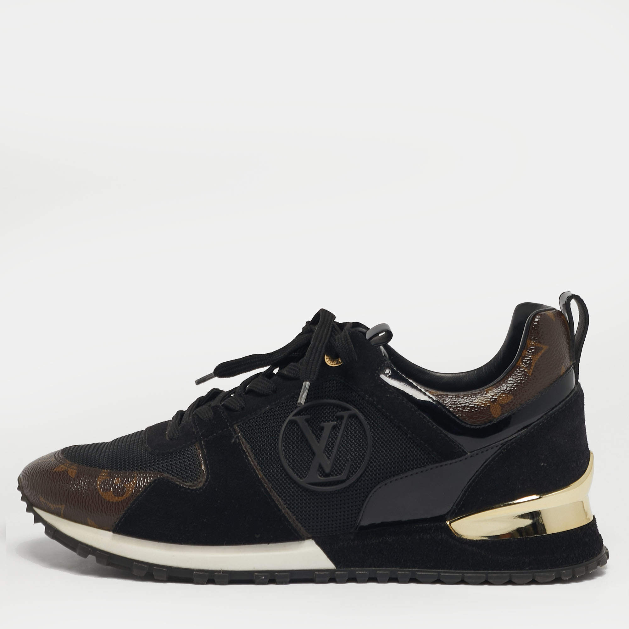 مملوكة مسبقًا Louis Vuitton Run Away Size 38.5 Black Monogram Canvas, Fabric and Suede Sneakers