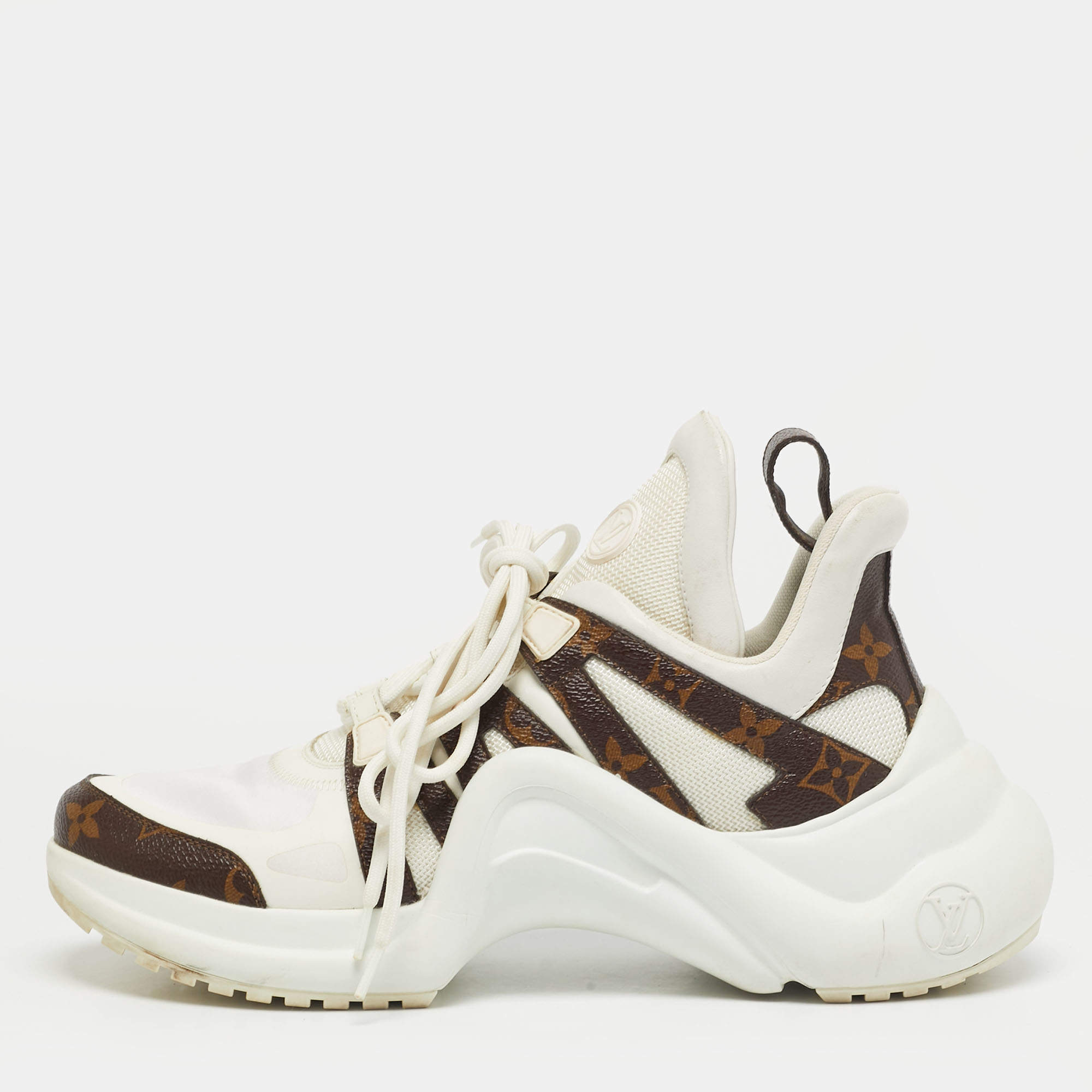 Pre Owned Louis Vuitton Archlight Size 40 White/Brown Leather and Mesh Low Top Sneakers