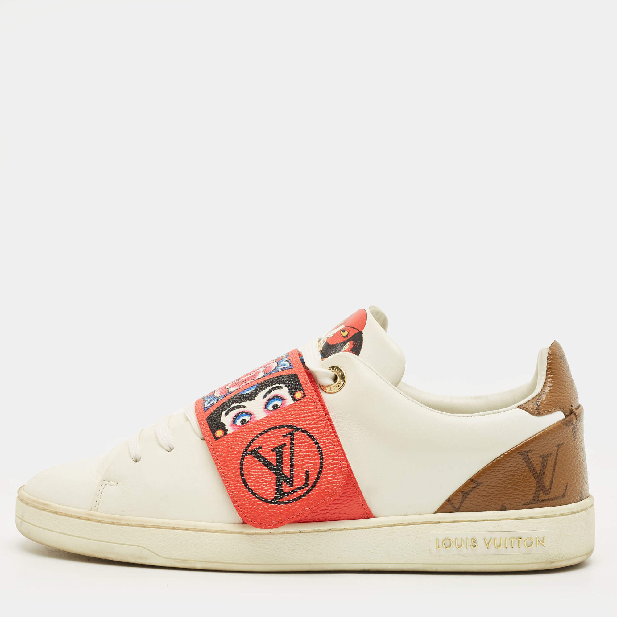 مملوكة مسبقًا Louis Vuitton Kyoto Size 37 White Leather and Monogram Reverse Canvas Sneakers