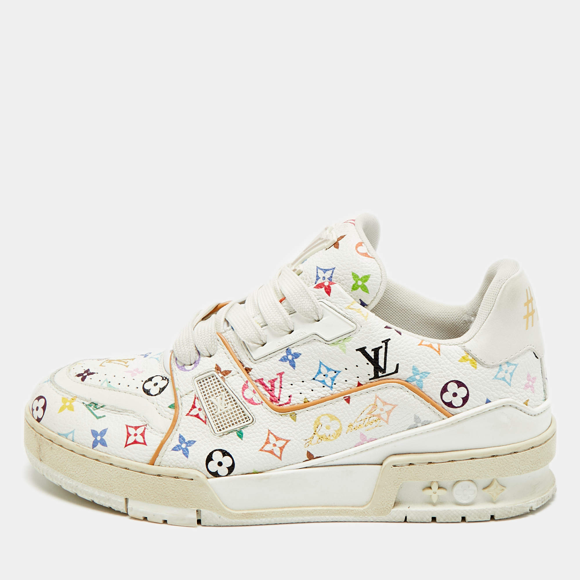 مملوكة مسبقًا Louis Vuitton LV Trainer Size 37.5 Multicolor Monogram Leather Lace Up Sneakers
