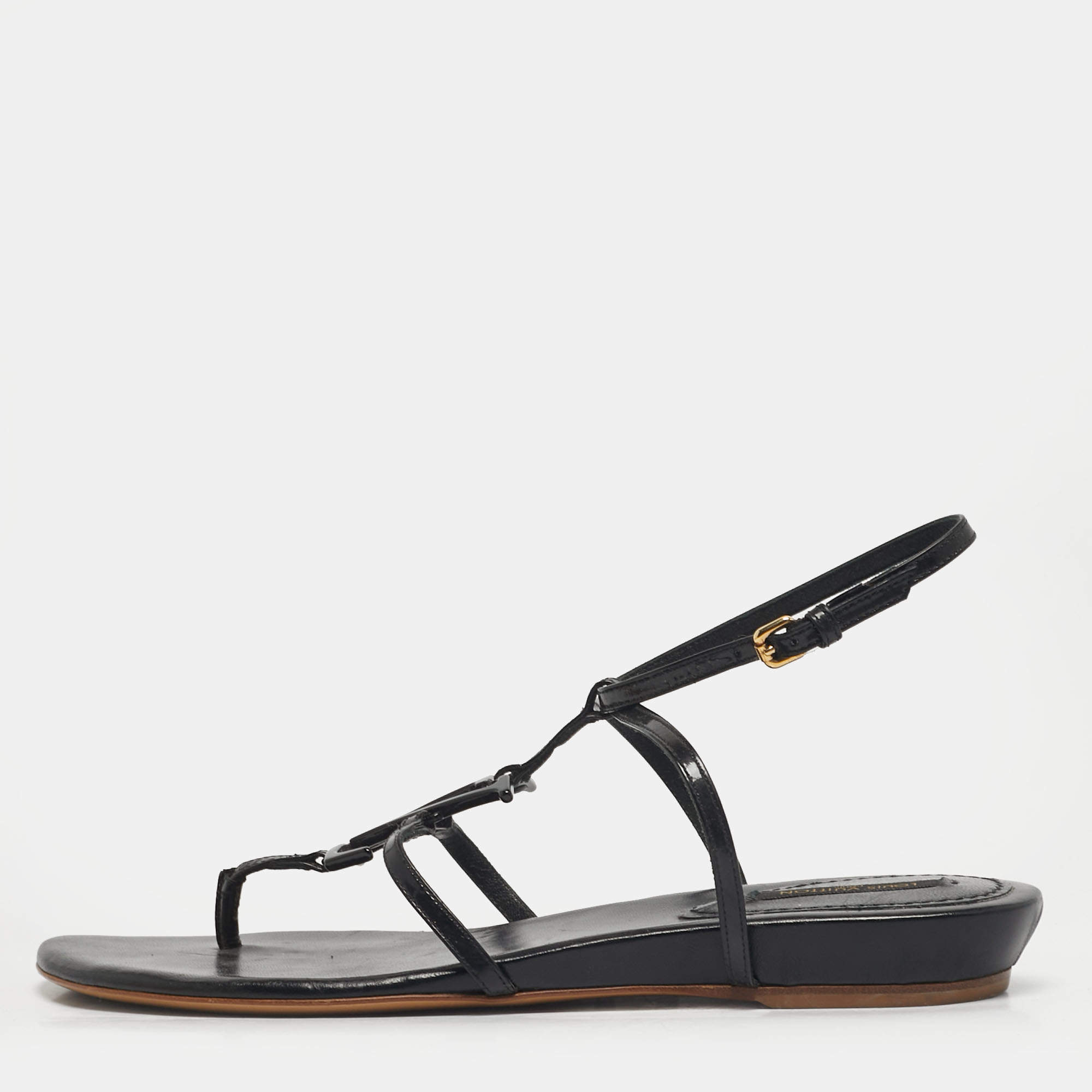 مملوكة مسبقًا Louis Vuitton Size 38.5 Black Patent Leather Ankle Strap Sandals