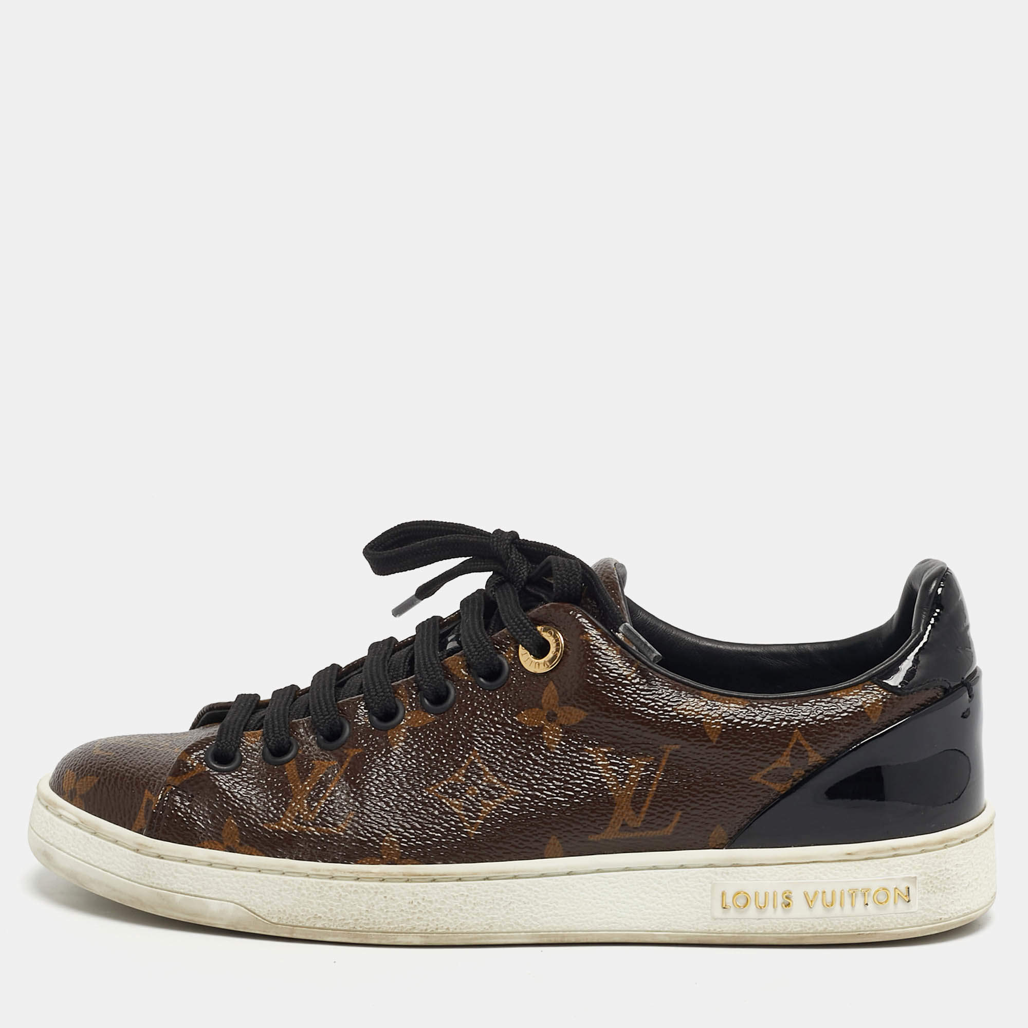 Pre Owned Louis Vuitton Frontrow Size 36 Brown/Black Coated Canvas and Patent Leather Low Top Sneakers