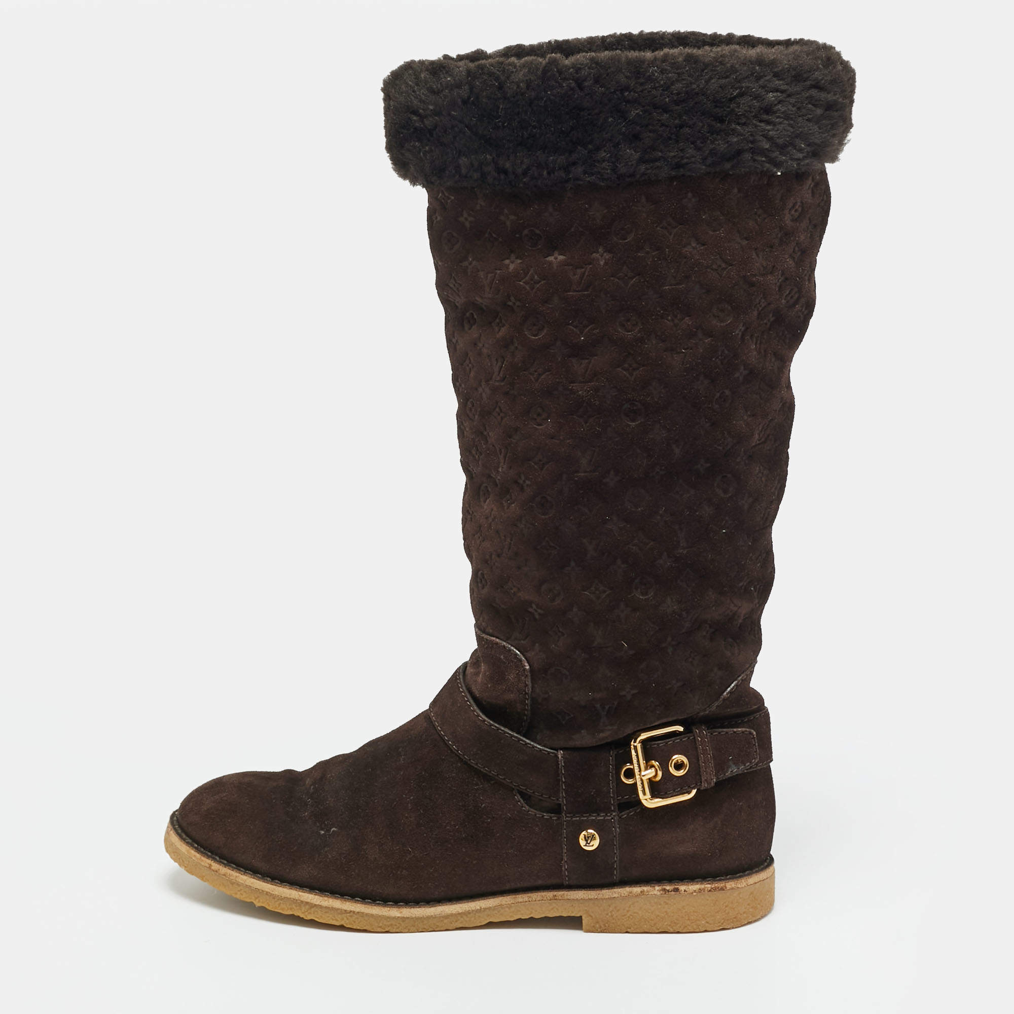 مملوكة مسبقًا Louis Vuitton Fauvist Size 40.5 Brown Monogram Suede Knee Length Boots