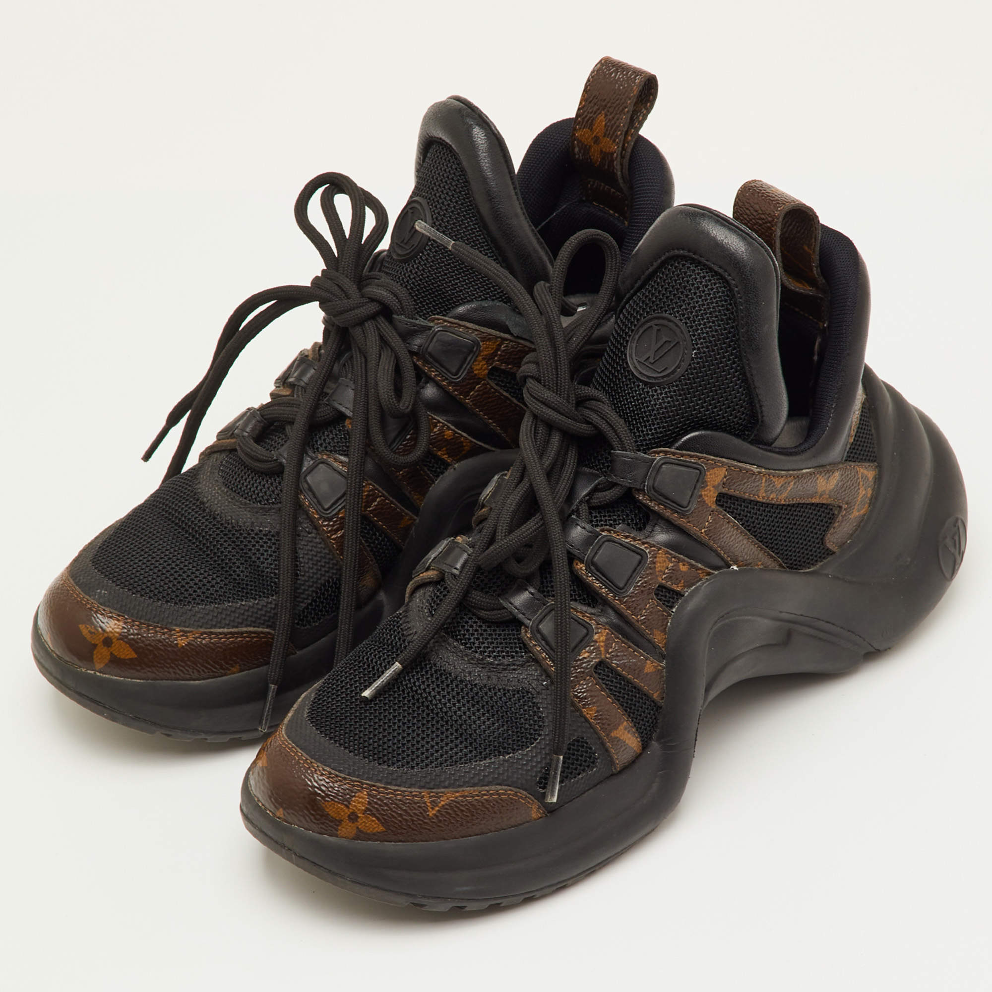 Louis Vuitton Brown/Black Suede and Monogram Canvas Run Away Low