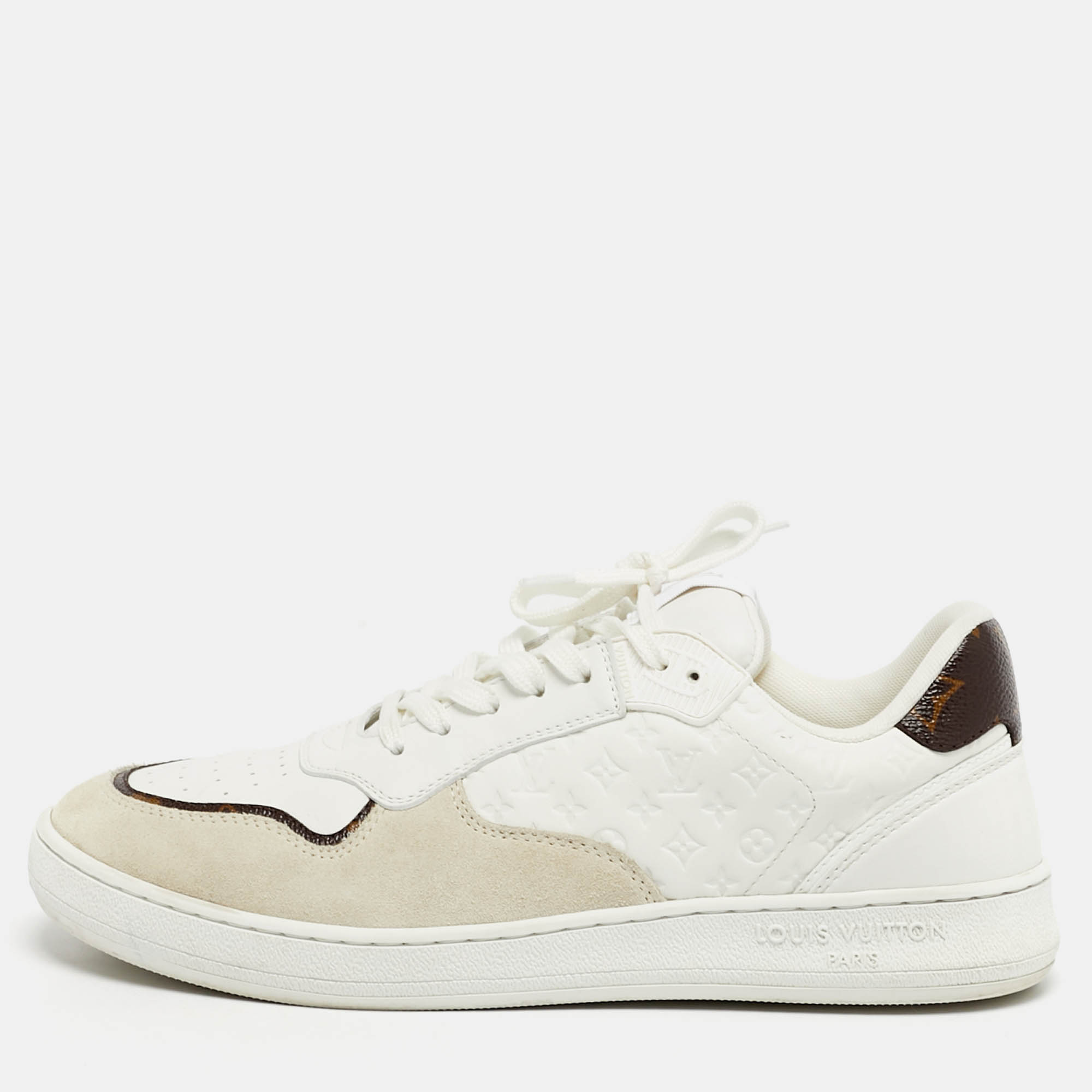 Pre Owned Louis Vuitton Stadium Size 40 White Leather and Suede Lace Up Sneakers