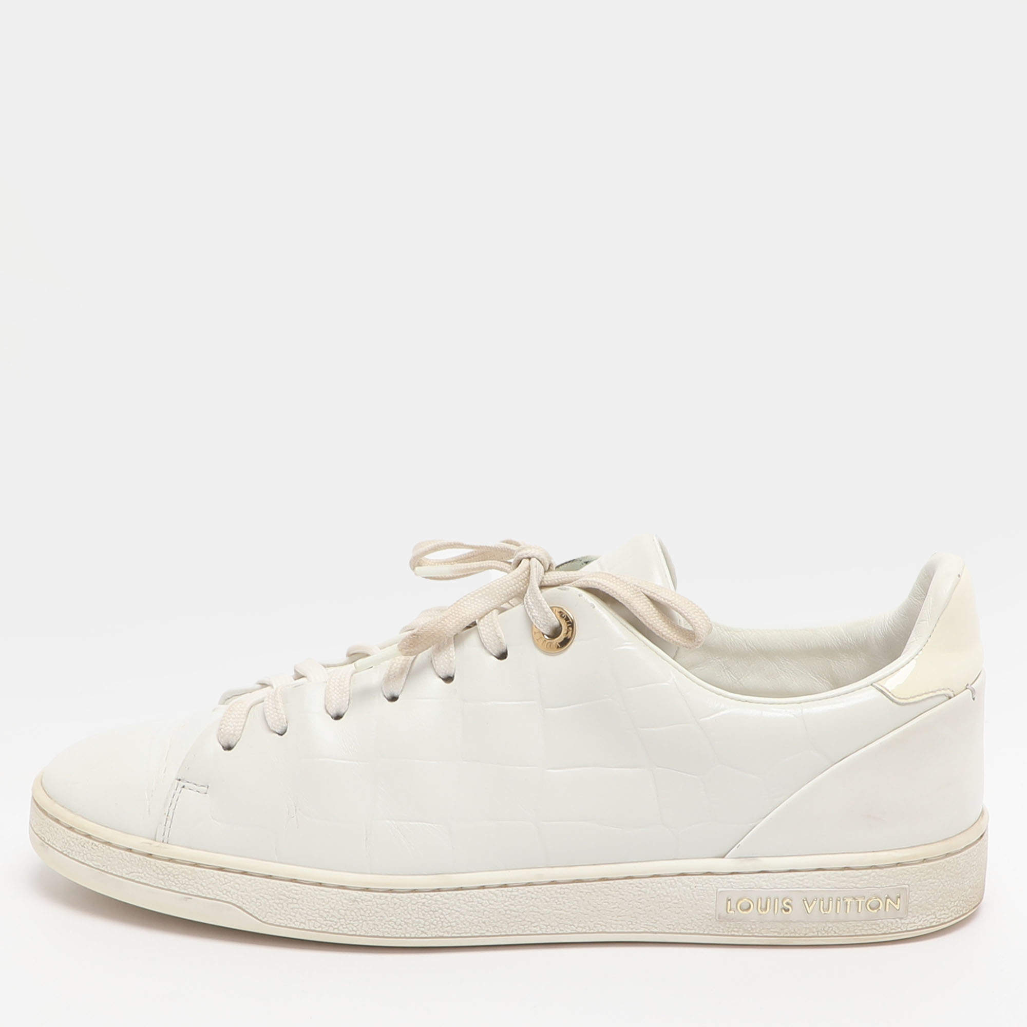 Pre Owned حذاء رياضي لوي فيتون جلد مطبوع بنقش التمساح الأبيض منخفظ القمة مقاس 39