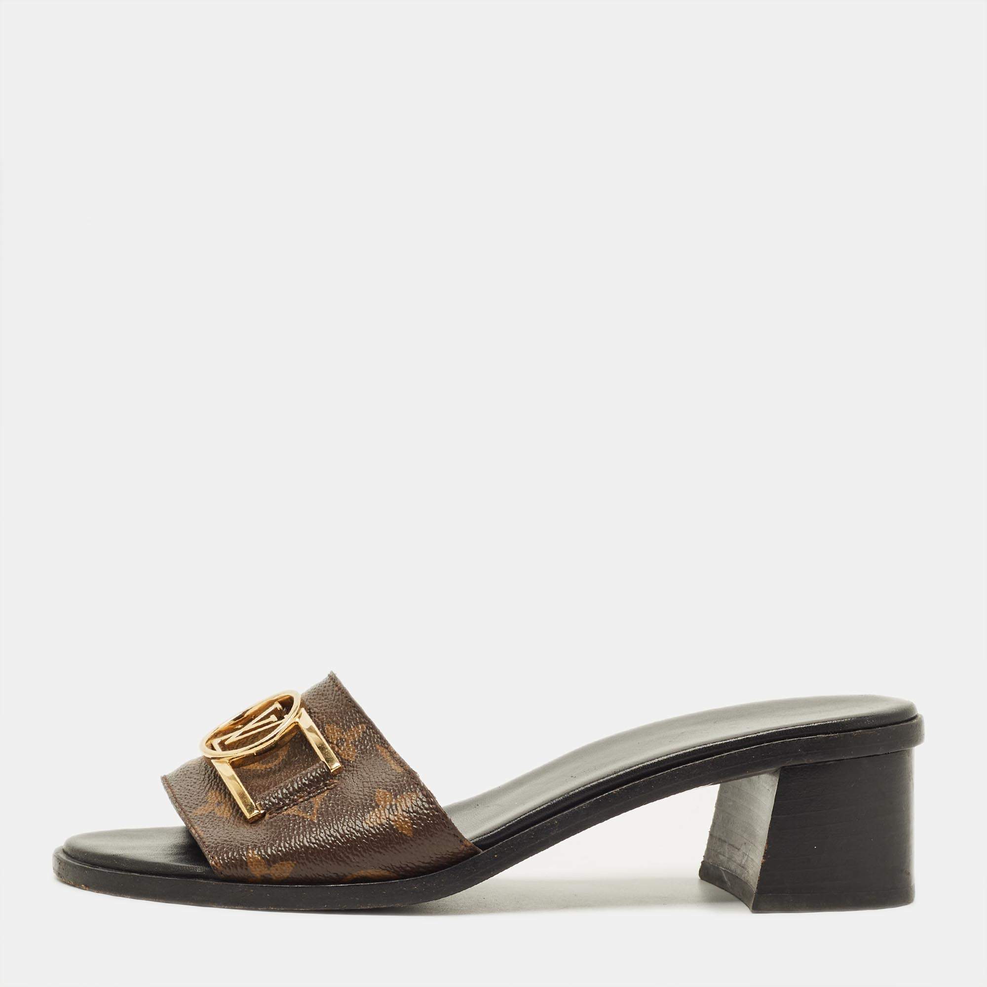 مملوكة مسبقًا Louis Vuitton Lock It Size 38 Brown Monogram Canvas Slide Sandals