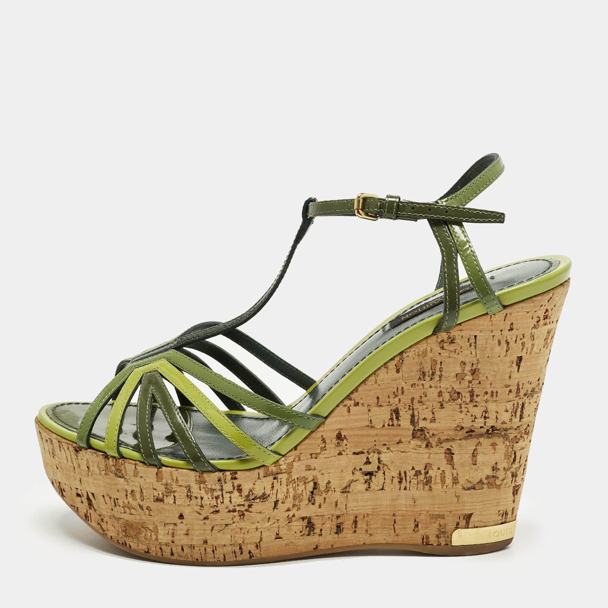 مملوكة مسبقًا Louis Vuitton Size 39 Green Patent Leather Summertime Wedge Sandals