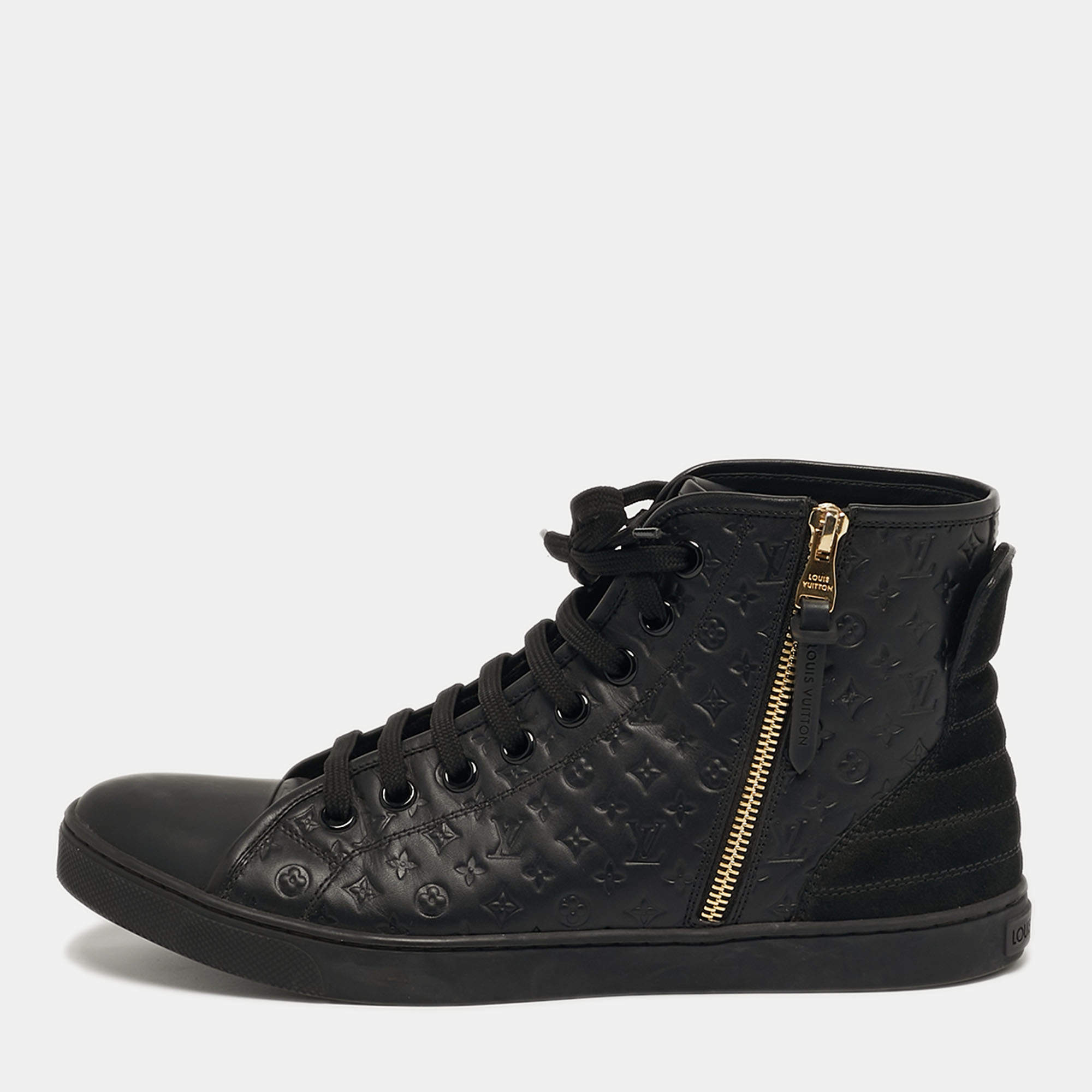 Pre Owned Louis Vuitton Punchy Size 41 Black Monogram Leather High Top Sneakers