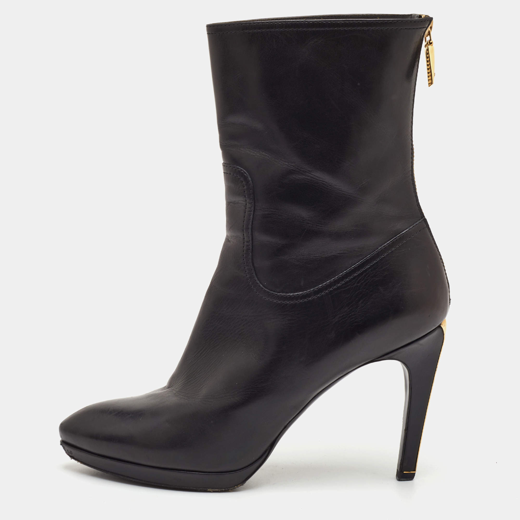 مملوكة مسبقًا Louis Vuitton Size 39.5 Black Leather Zipper Mid Calf Boots